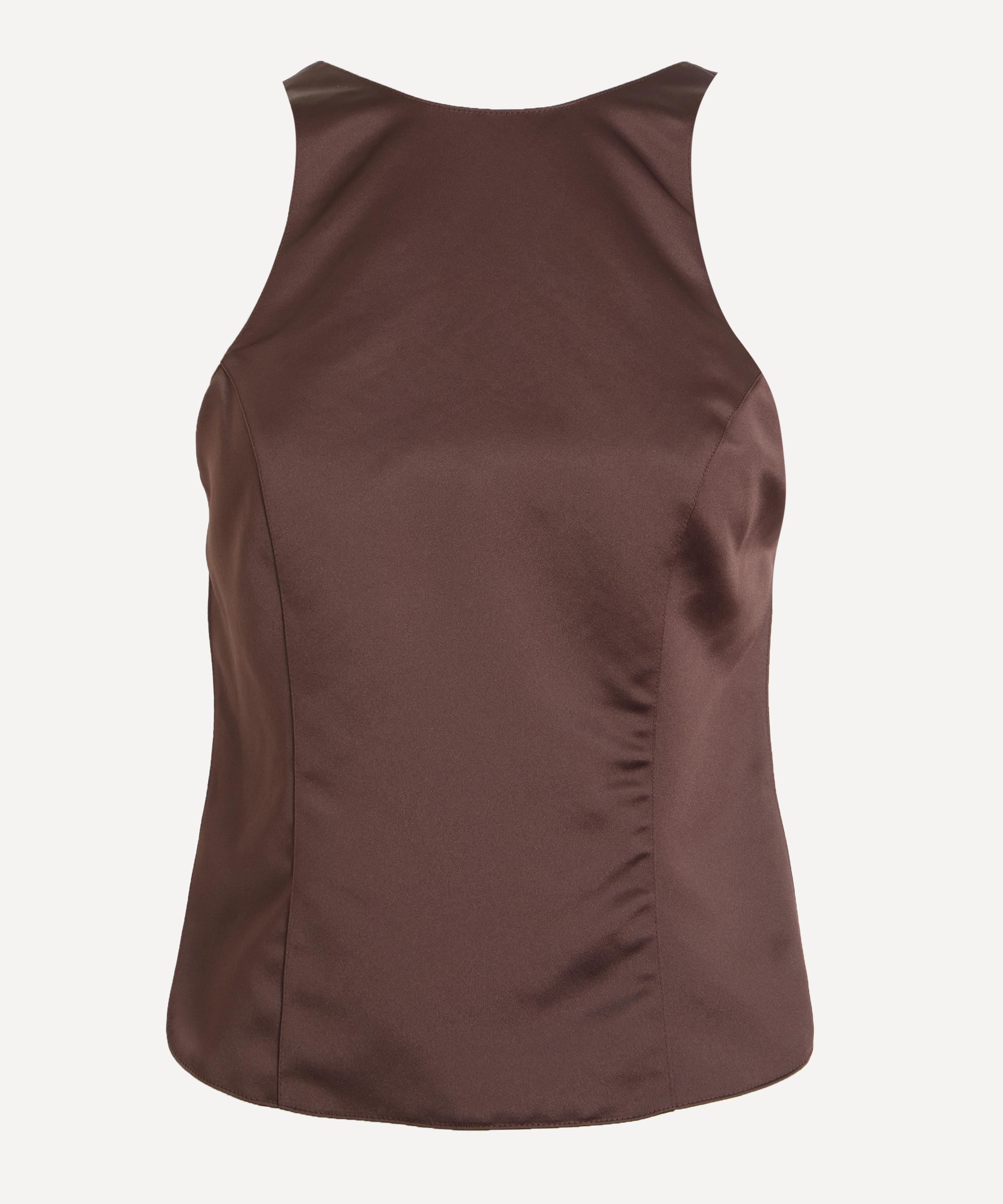 ALFIE - Backless Satin Top in Chocolate image number 0