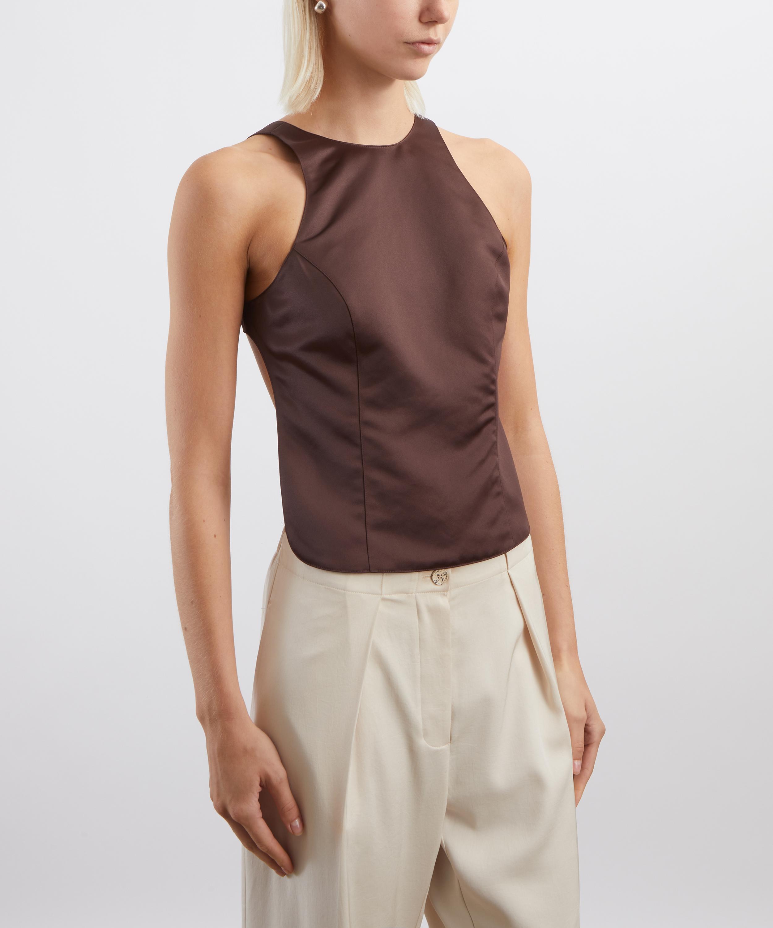 ALFIE - Backless Satin Top in Chocolate image number 2