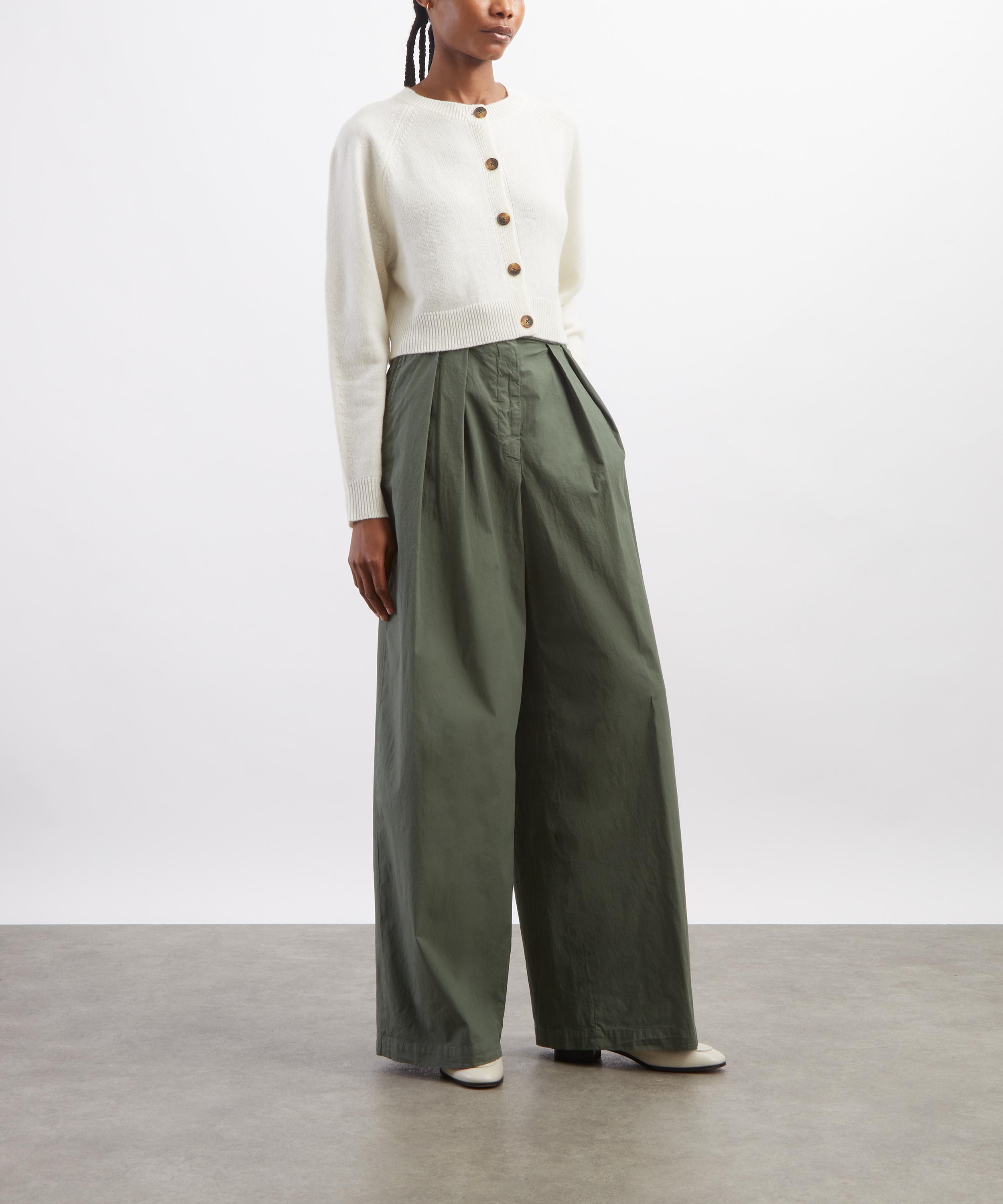 Dries Van Noten - Khaki Wide-Leg Pleated Trousers image number 1