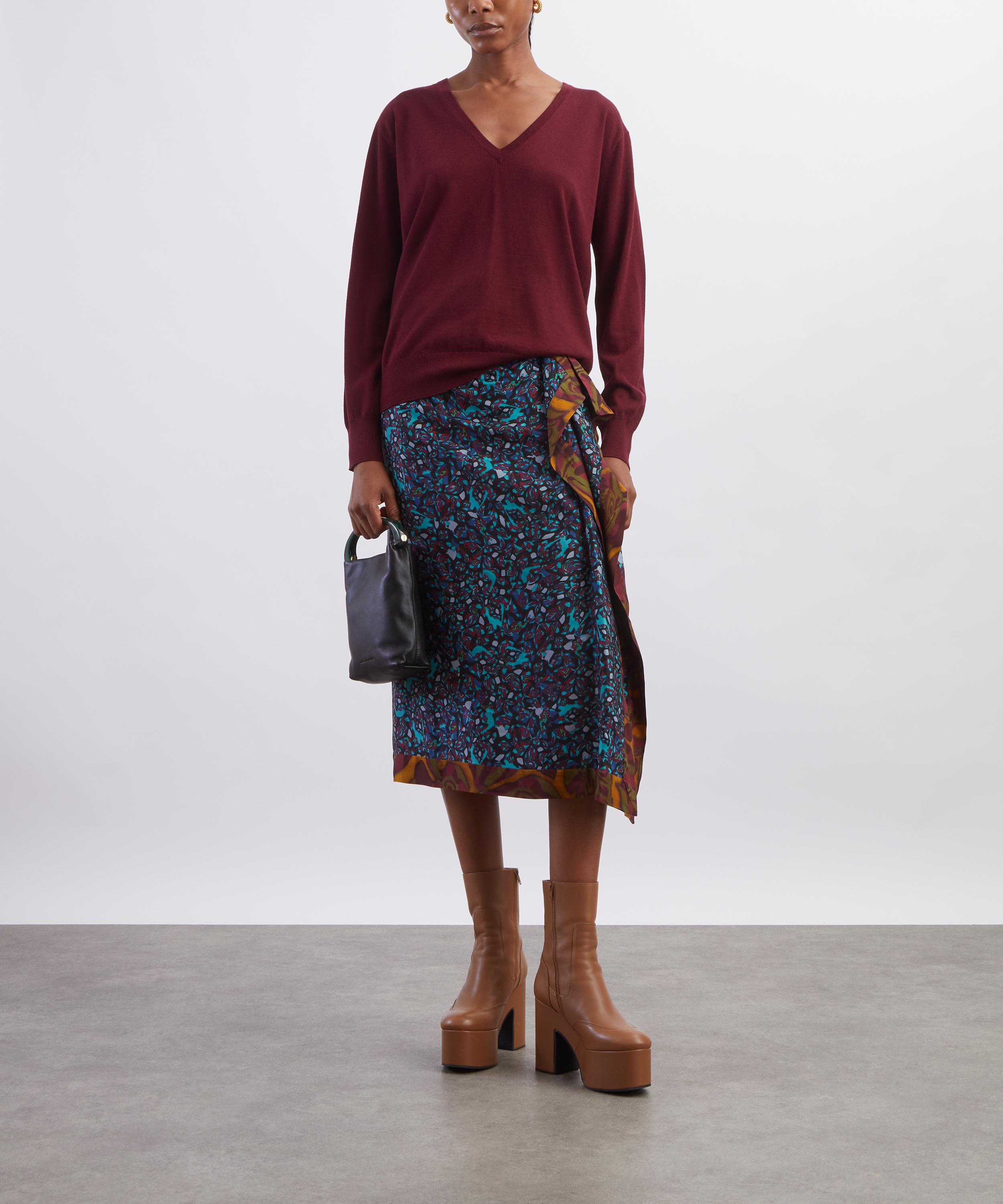 Dries Van Noten - Burgundy Merino V-Neck Jumper image number 1