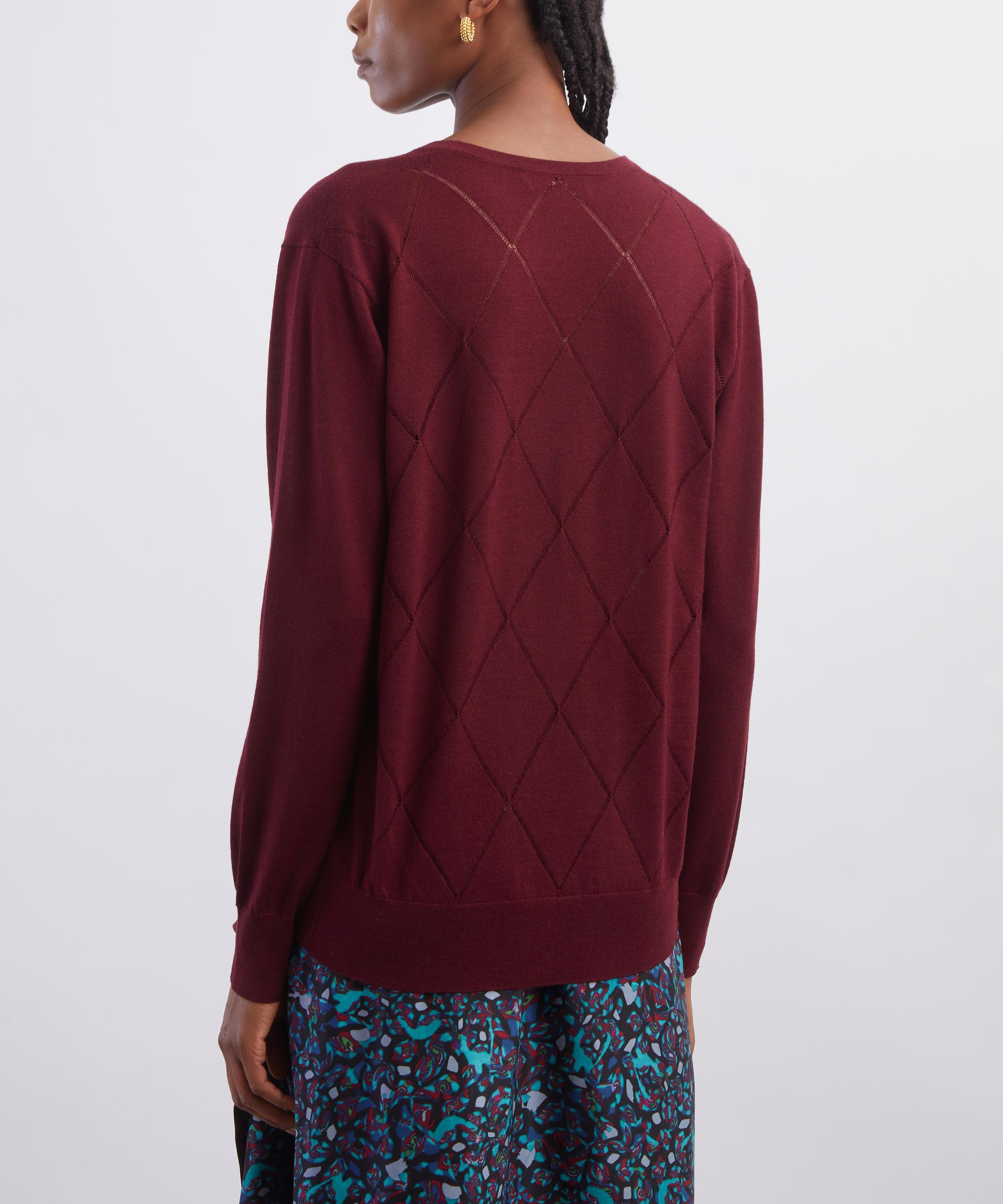 Dries Van Noten - Burgundy Merino V-Neck Jumper image number 3