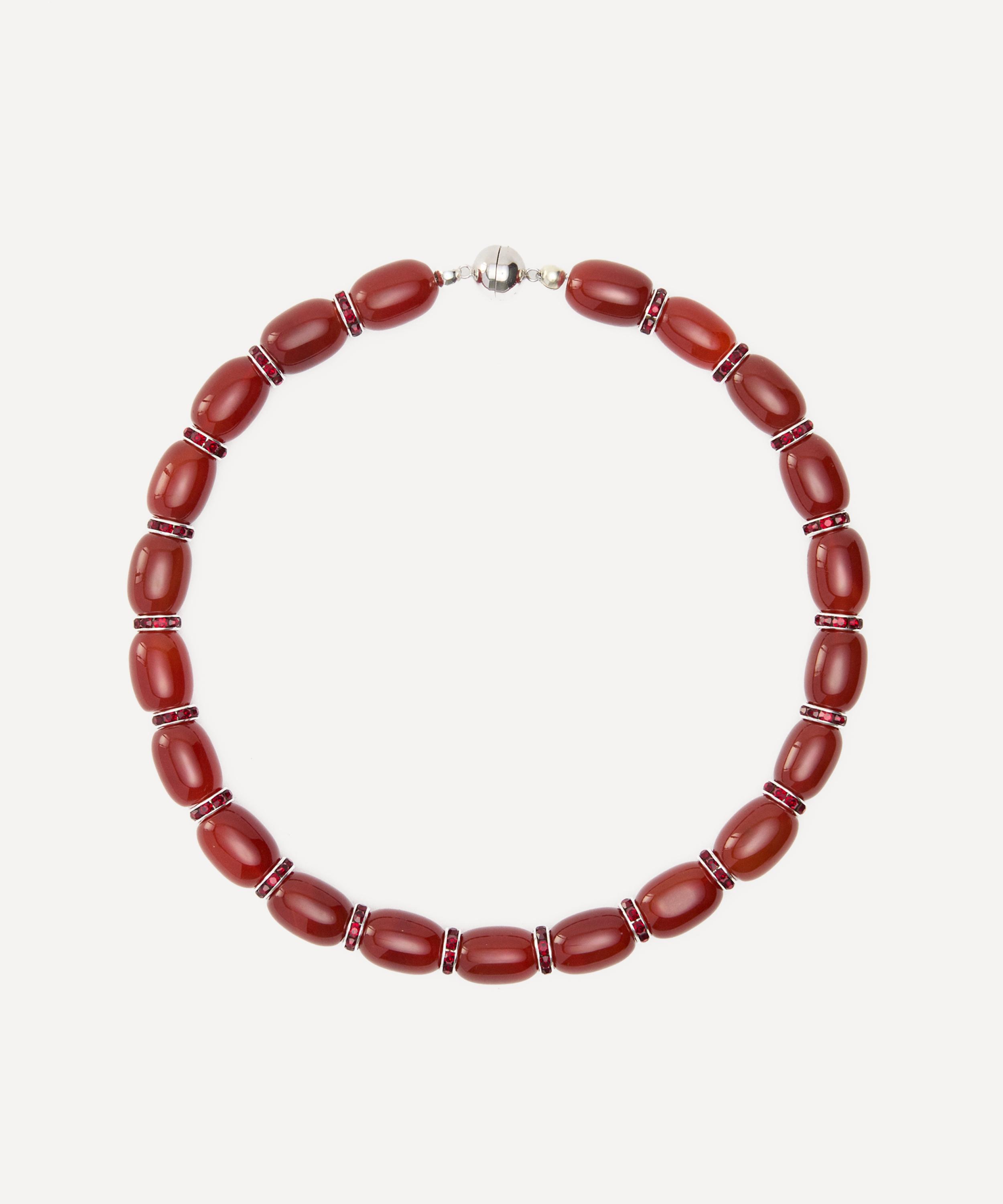 Julietta - Rhodium-Plated Donna Necklace with Red Carnelian