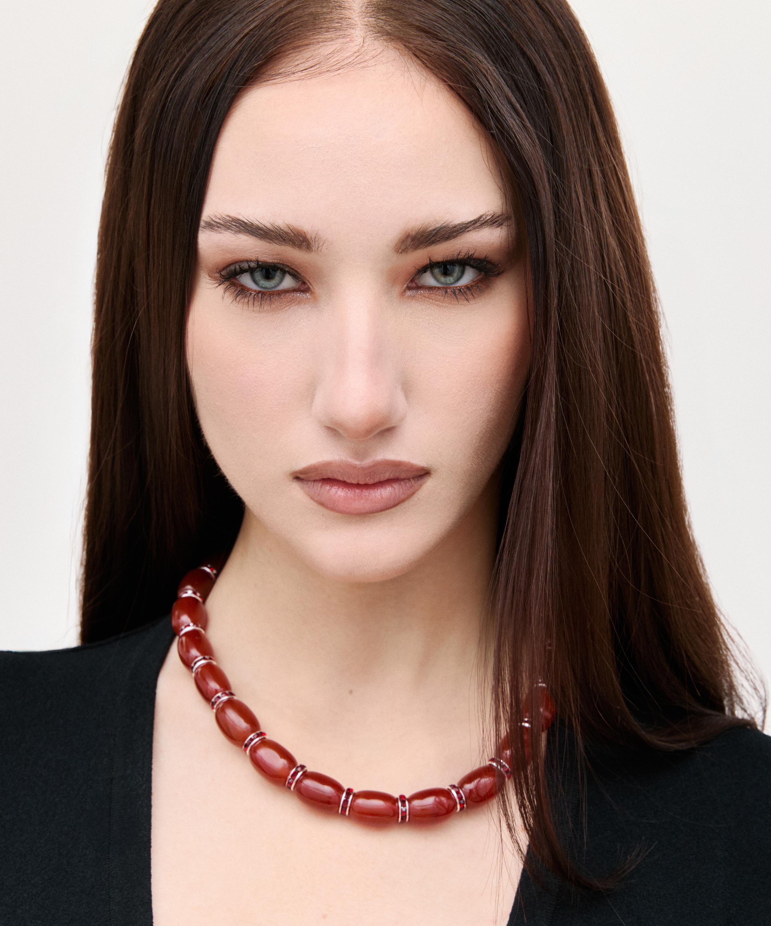 Julietta - Rhodium-Plated Donna Necklace with Red Carnelian image number 1