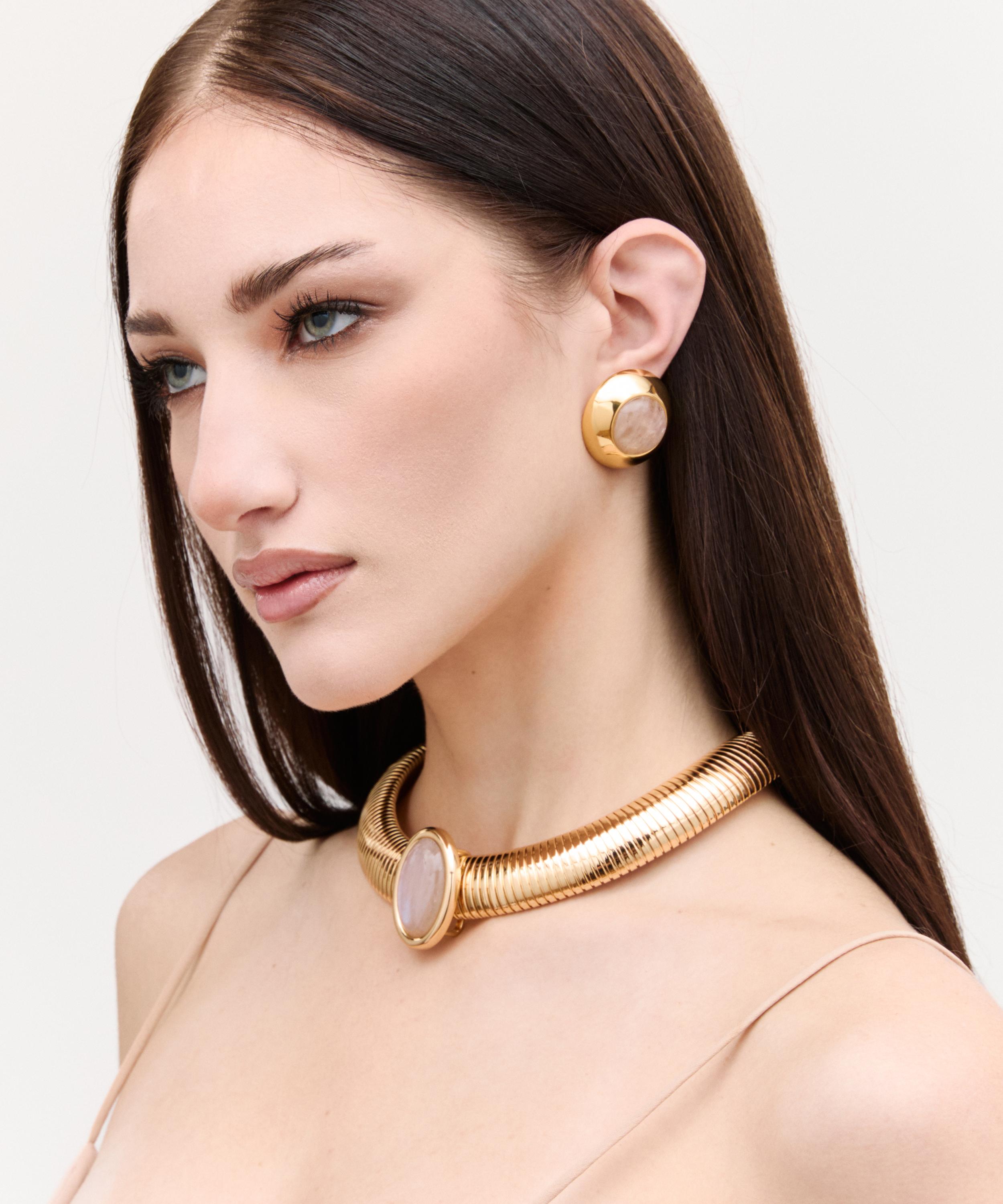 Julietta - 18ct Gold-Plated Bombe Earrings with Moonstone image number 1