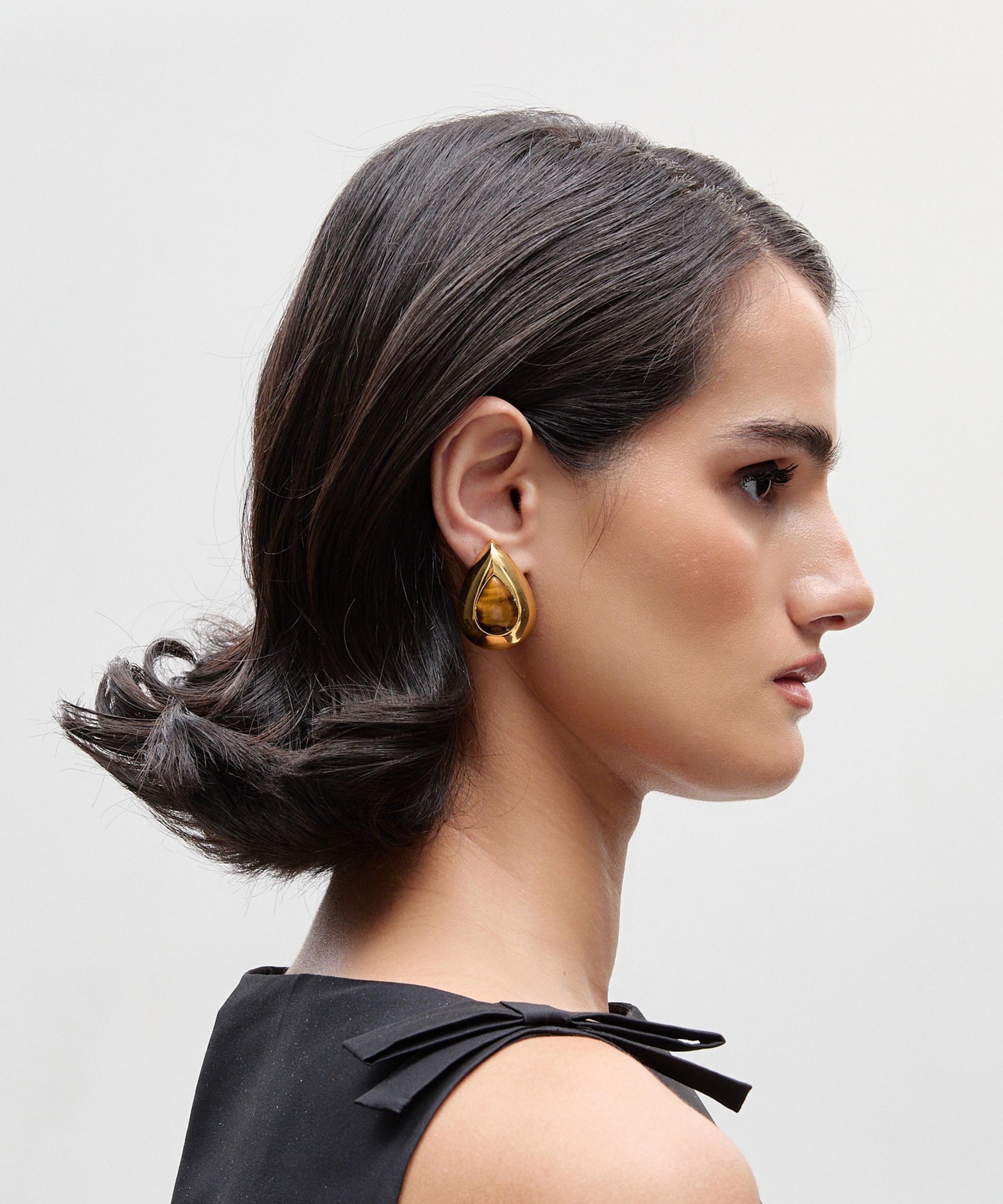 Julietta - 18ct Gold-Plated Vale Earrings with Tiger Eye image number 1