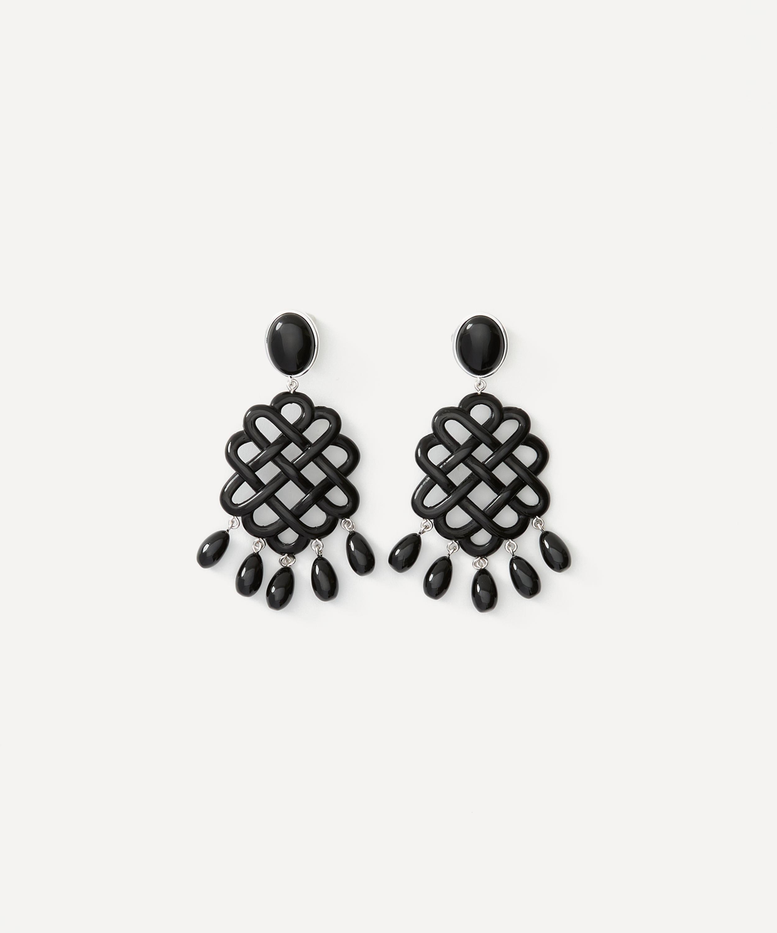 Julietta - Rhodium-Plated Melina Earrings with Black Onyx