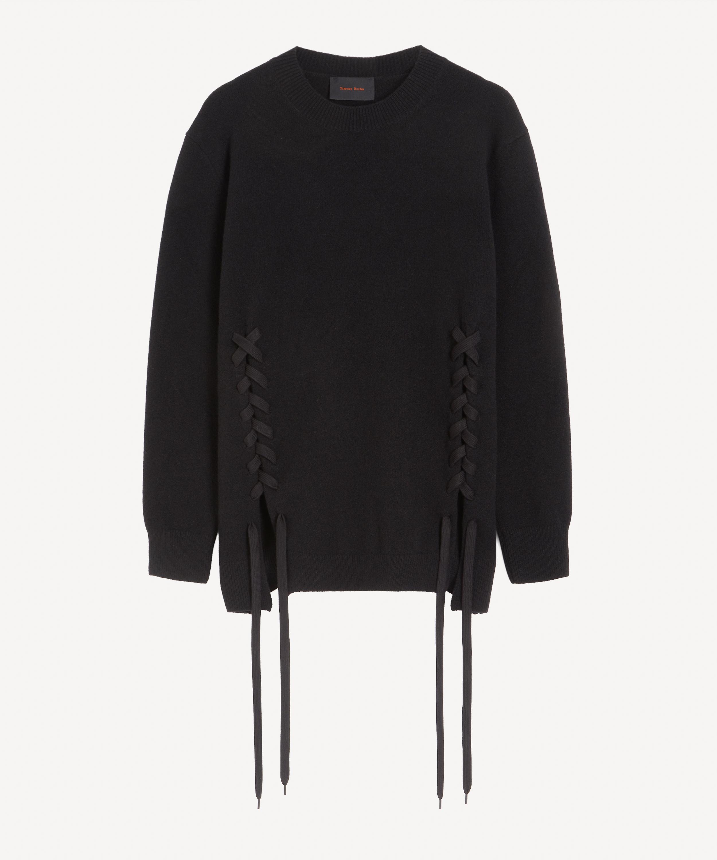 Simone Rocha - Black Merino Lace Up Hem Jumper image number 0