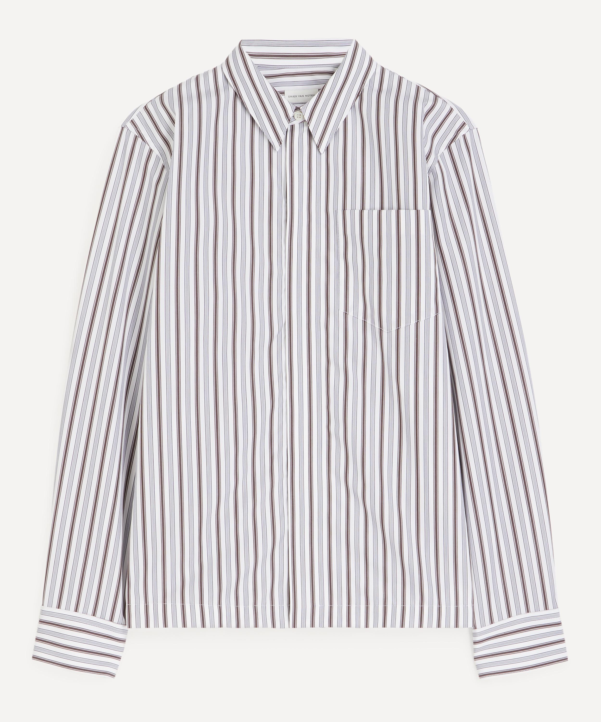 Dries Van Noten - Corran Zipped Shirt in Striped Poplin image number 0