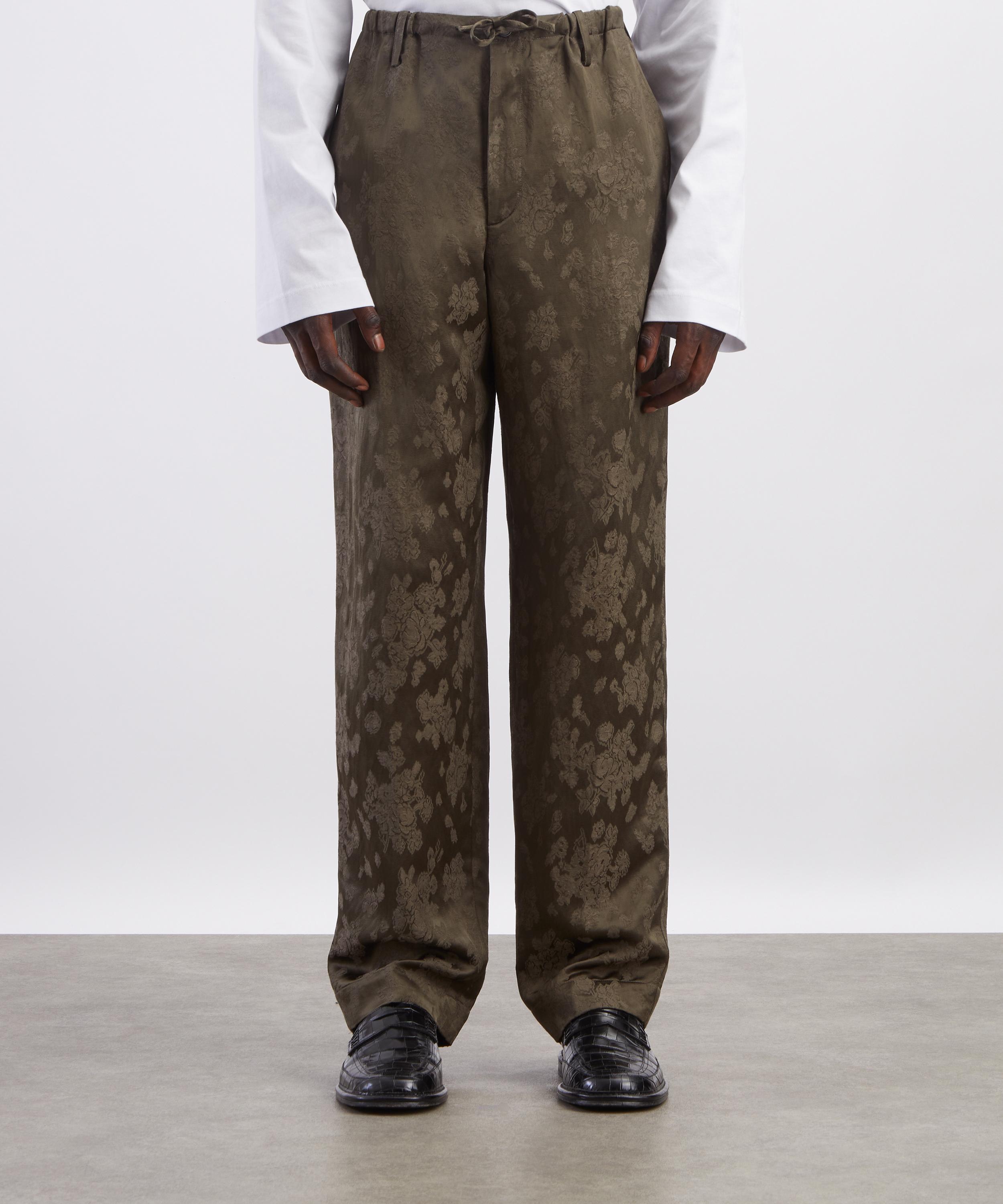 Dries Van Noten - Khaki Jacquard Drawstring Trousers image number 2