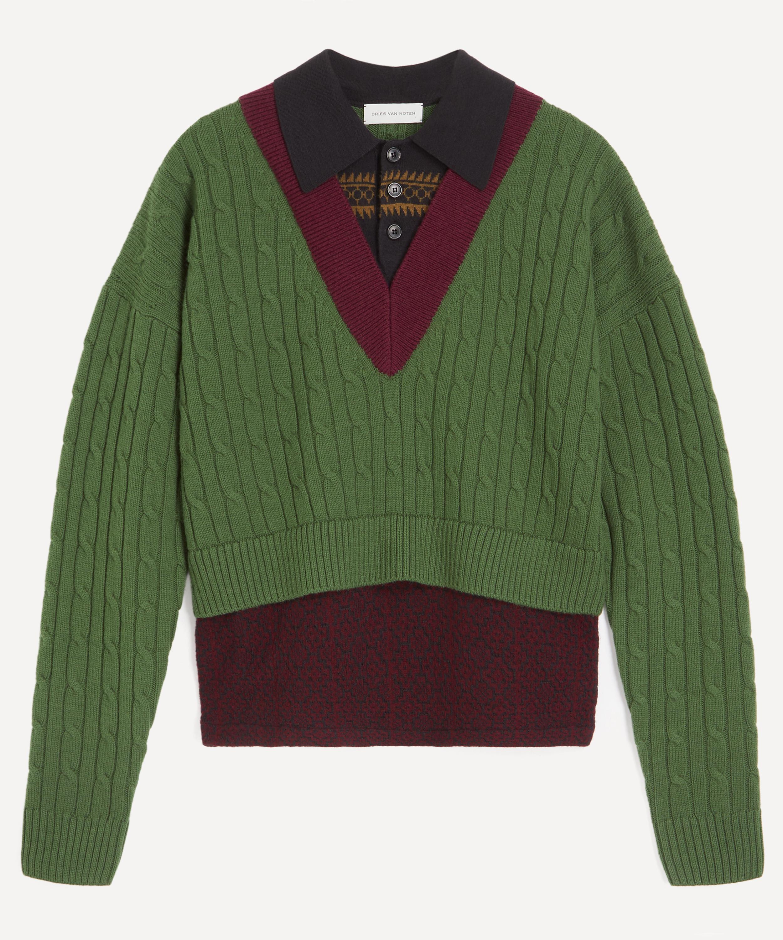 Dries Van Noten - Layered Wool Sweater in Forest image number 0