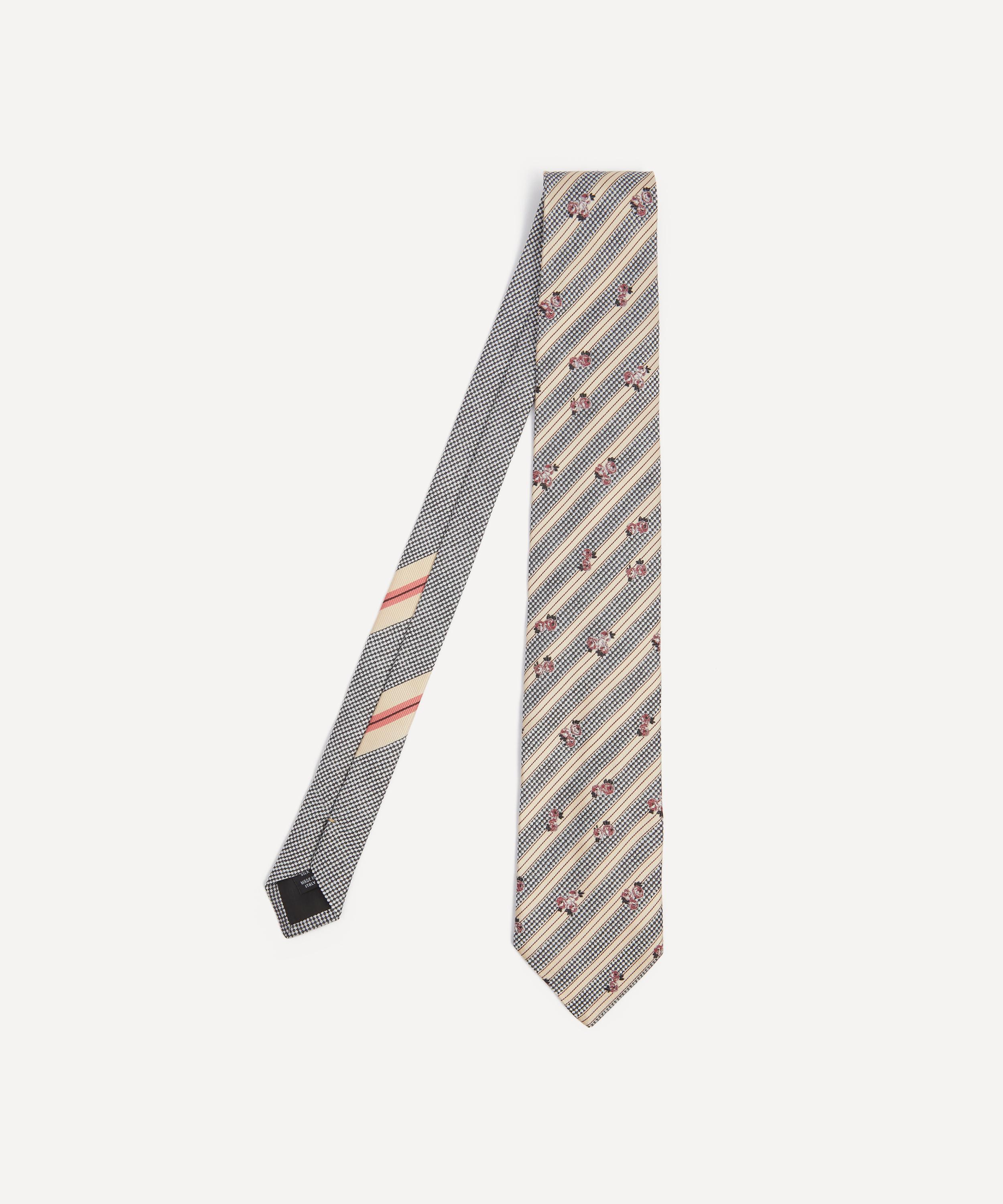 Dries Van Noten - Floral Stripe Printed Silk Tie image number 0