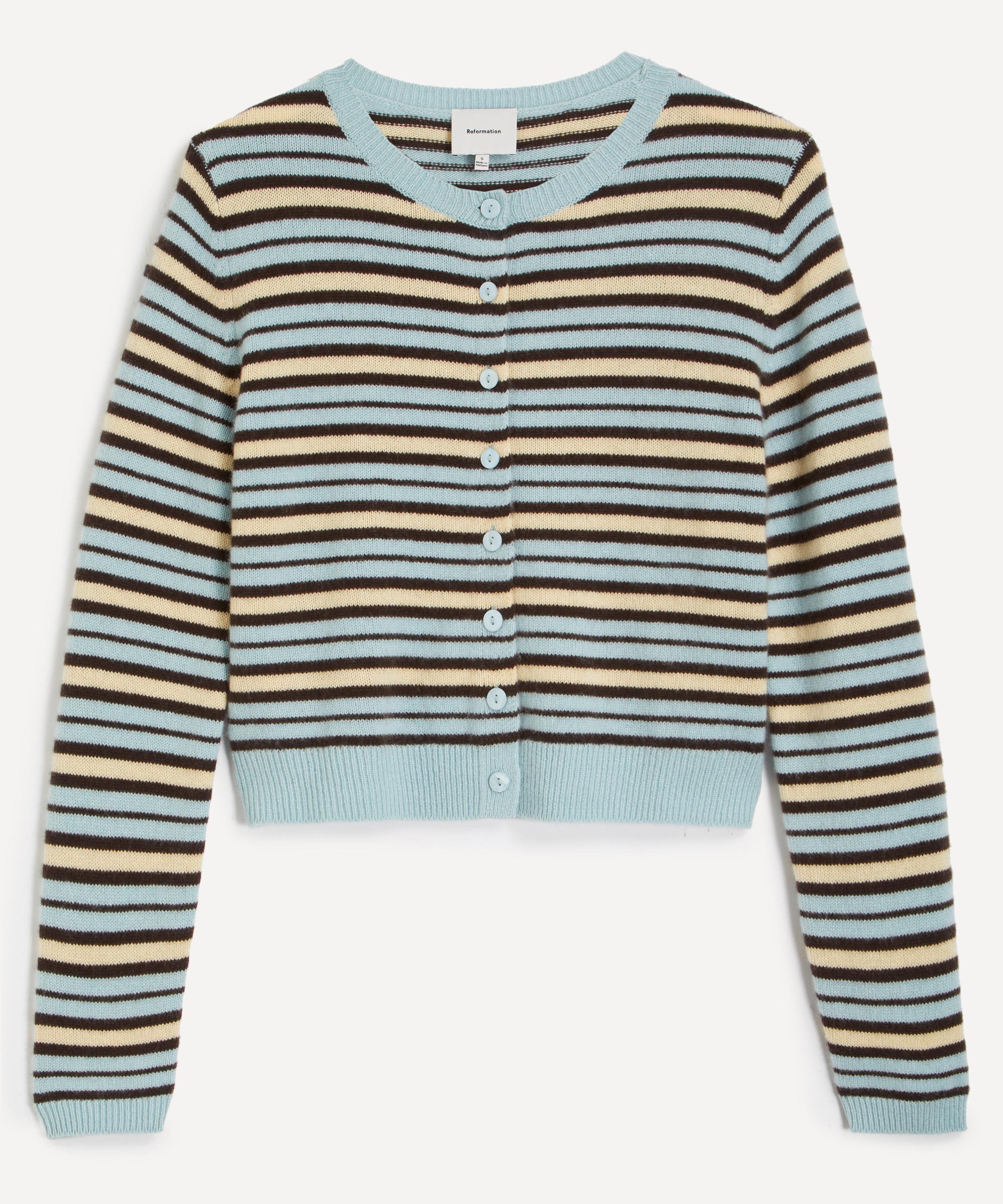 Reformation - Clara Aquamarine Multi-Stripe Cashmere Cardigan&nbsp; image number 0
