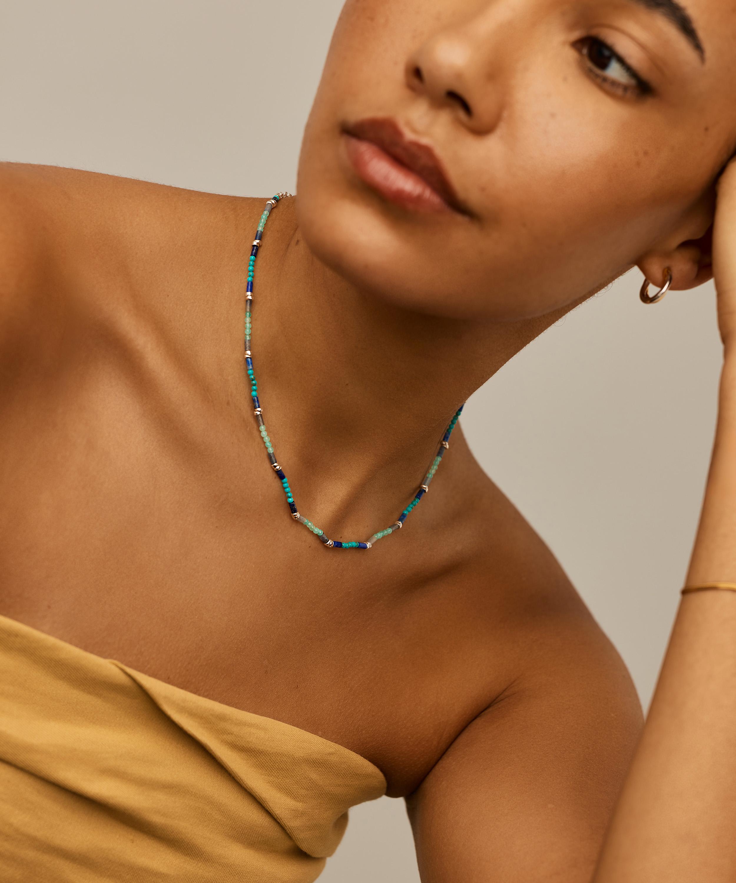 Missoma - Silver-Plated Lagoon Blue Beaded Gemstone Choker Necklace image number 1