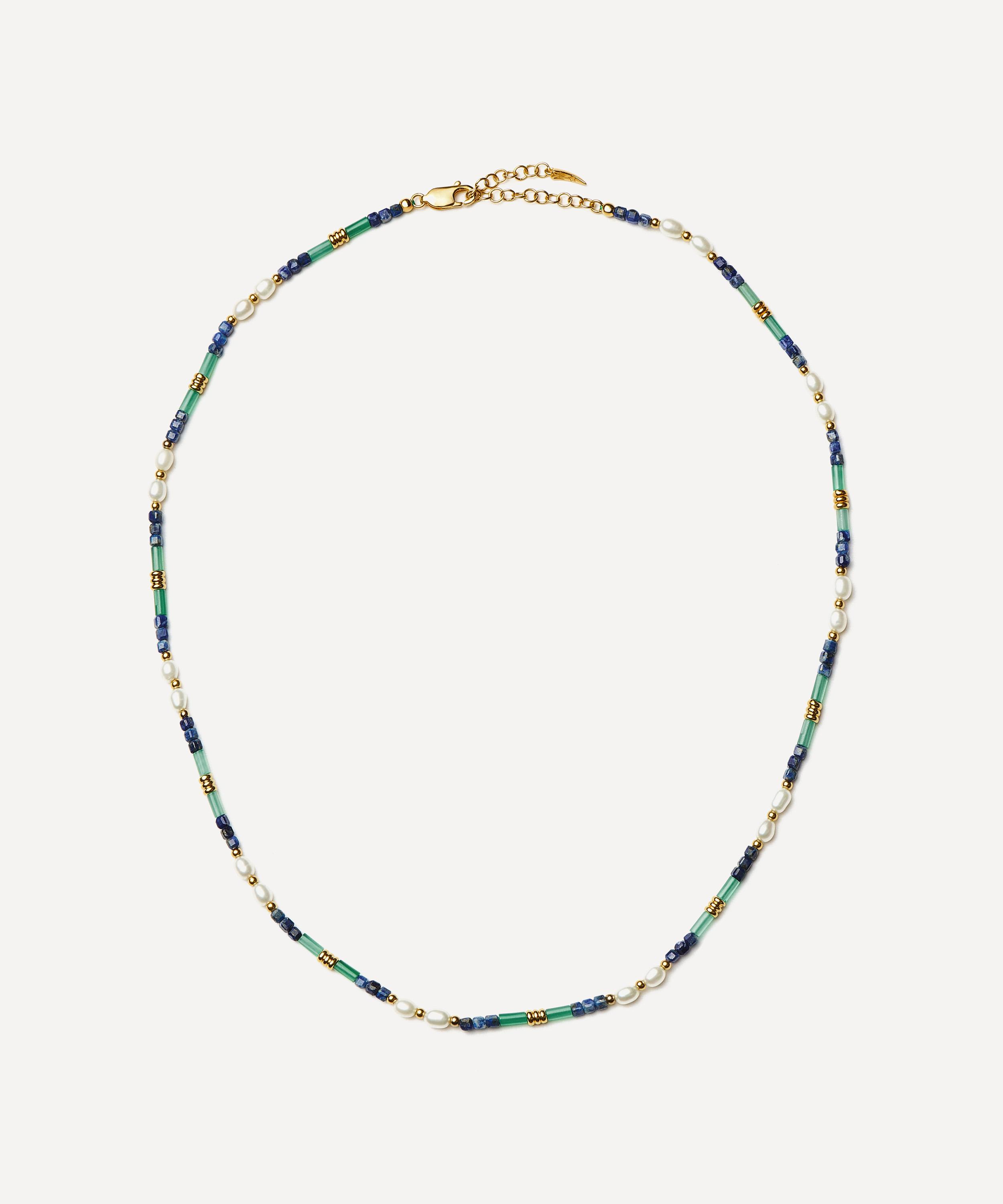 Missoma - 18ct Gold-Plated Lagoon Blue Beaded Gemstone and Pearl Short Necklace