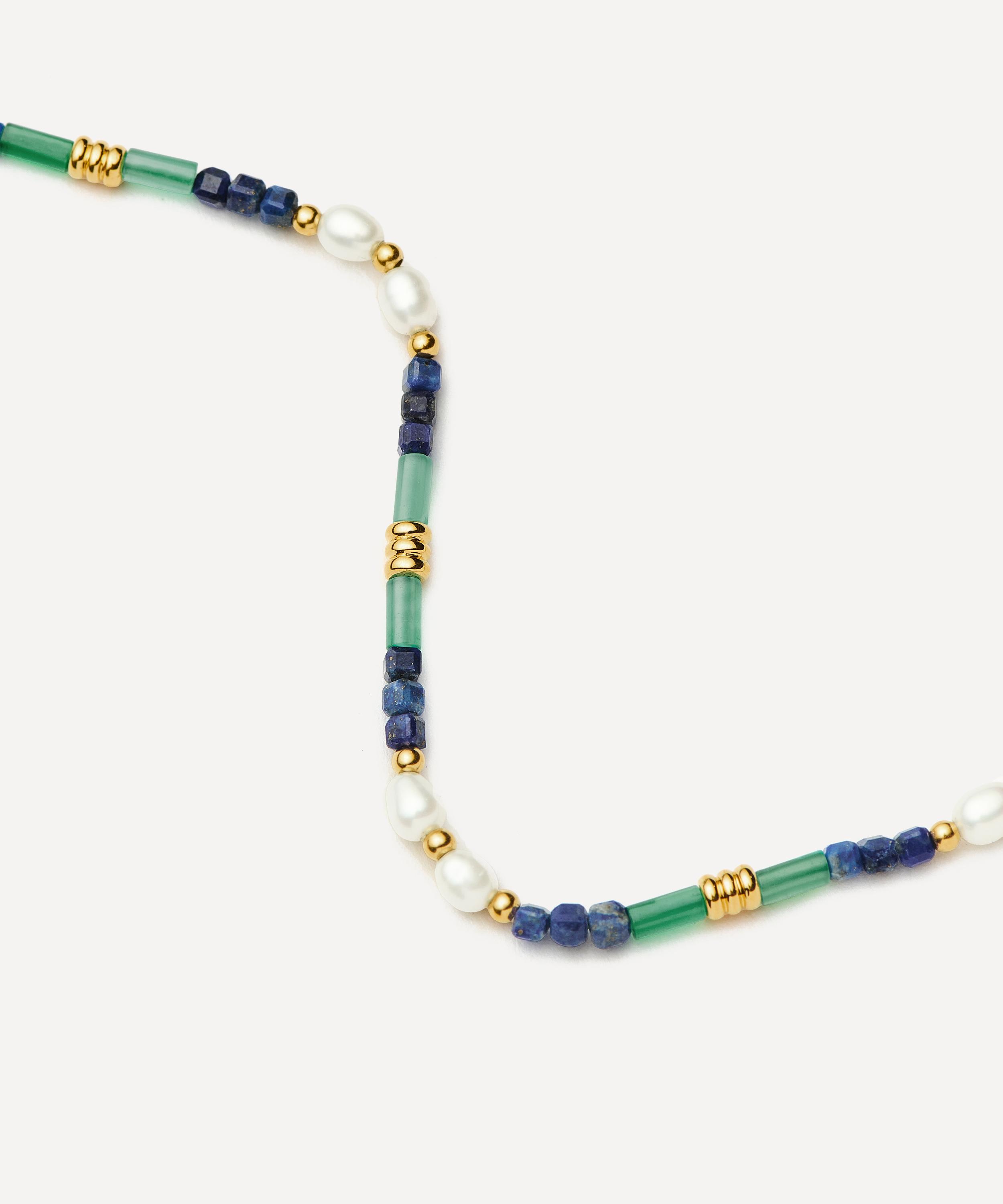 Missoma - 18ct Gold-Plated Lagoon Blue Beaded Gemstone and Pearl Short Necklace image number 2