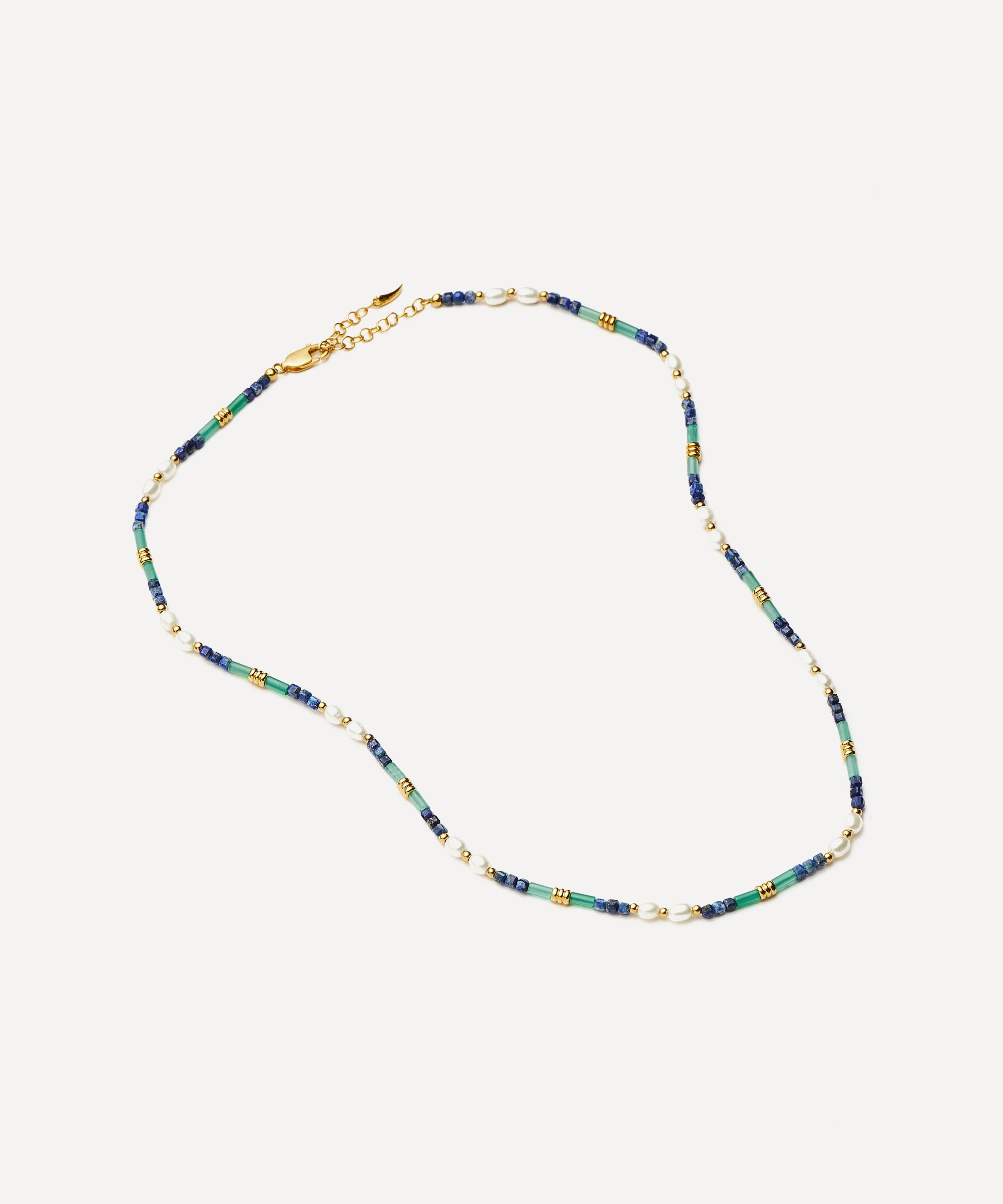 Missoma - 18ct Gold-Plated Lagoon Blue Beaded Gemstone and Pearl Short Necklace image number 3