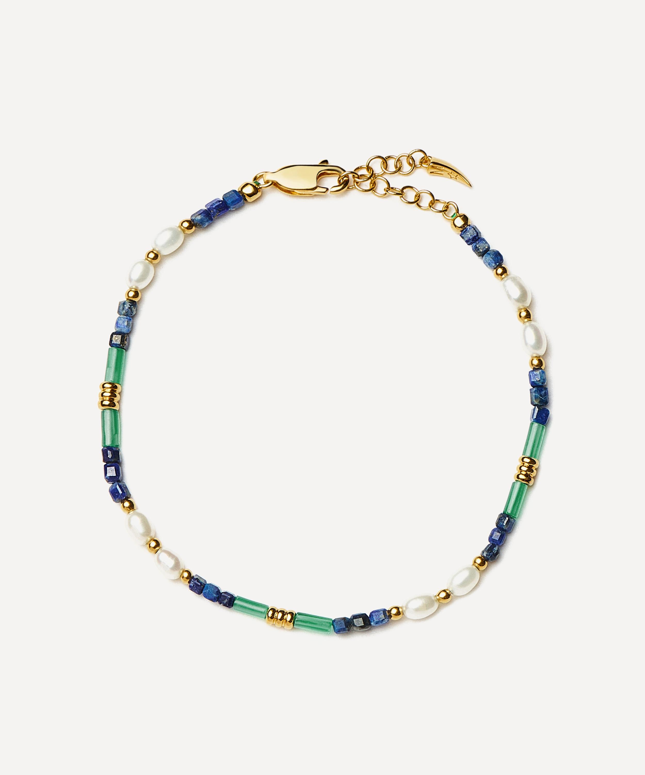 Missoma - 18ct Gold-Plated Lagoon Blue Beaded Gemstone and Pearl Bracelet