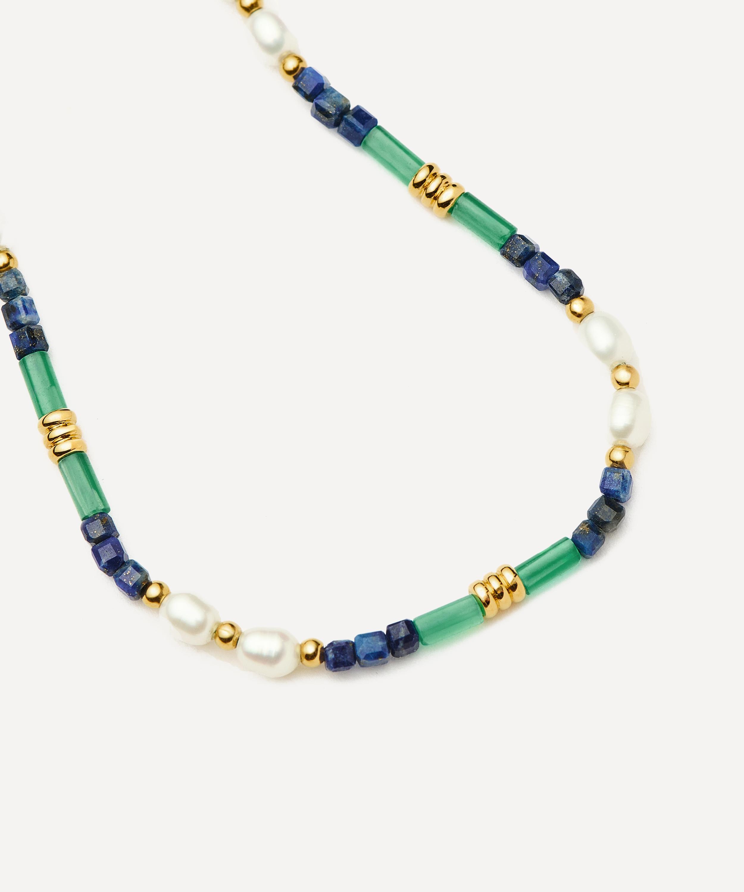 Missoma - 18ct Gold-Plated Lagoon Blue Beaded Gemstone and Pearl Bracelet image number 2