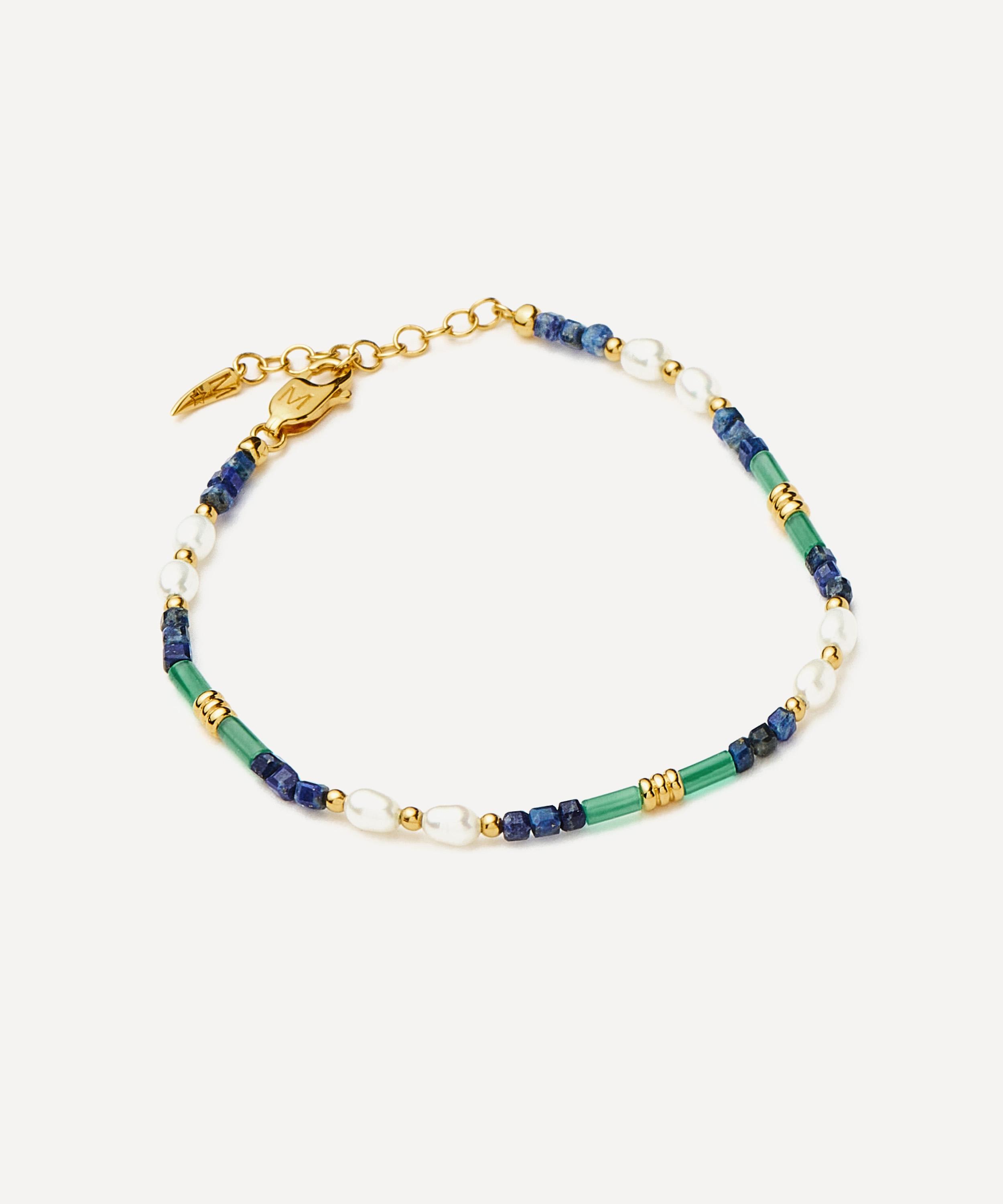 Missoma - 18ct Gold-Plated Lagoon Blue Beaded Gemstone and Pearl Bracelet image number 3
