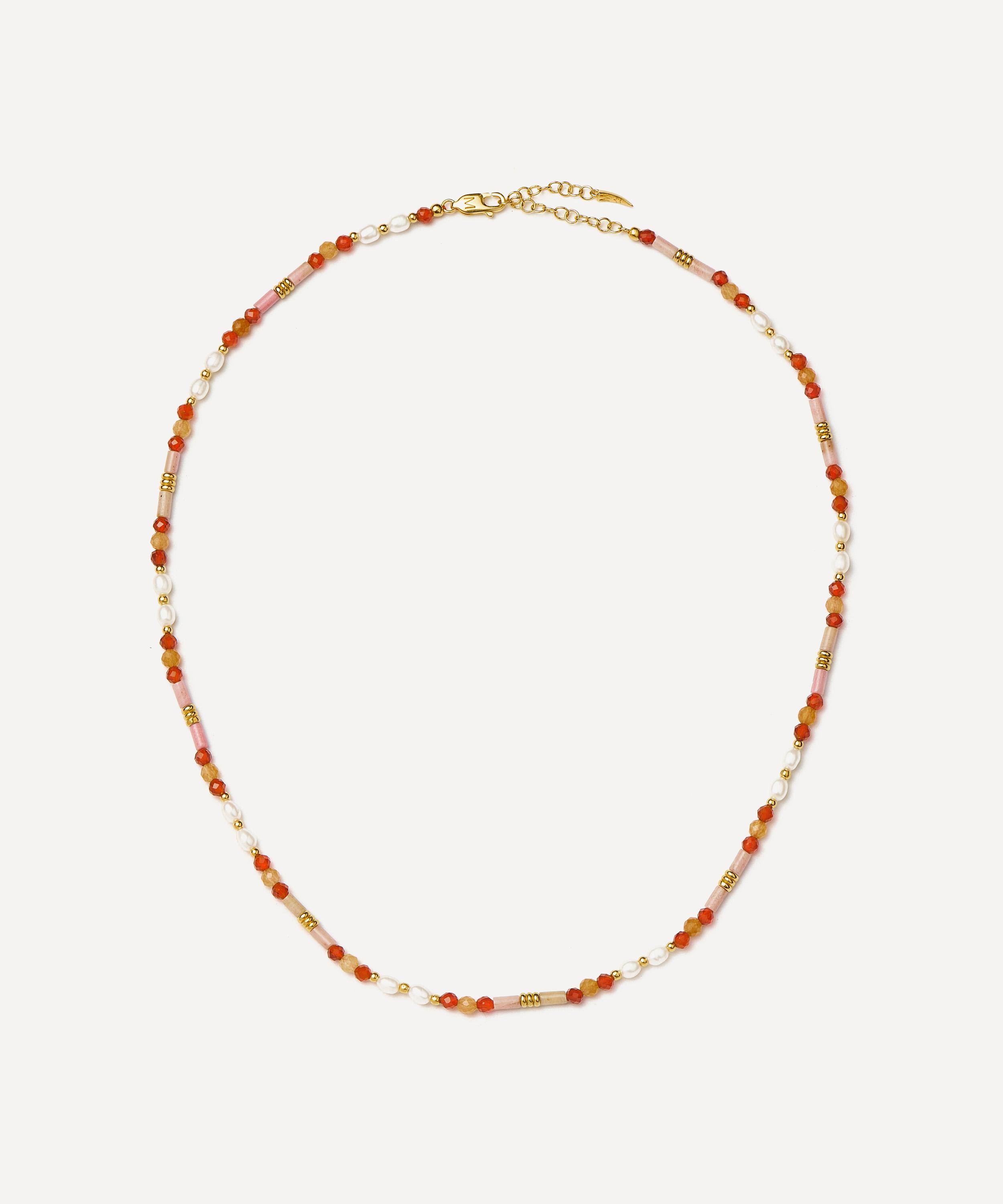 Missoma - 18ct Gold-Plated Paloma Pink Beaded Gemstone and Pearl Short Necklace