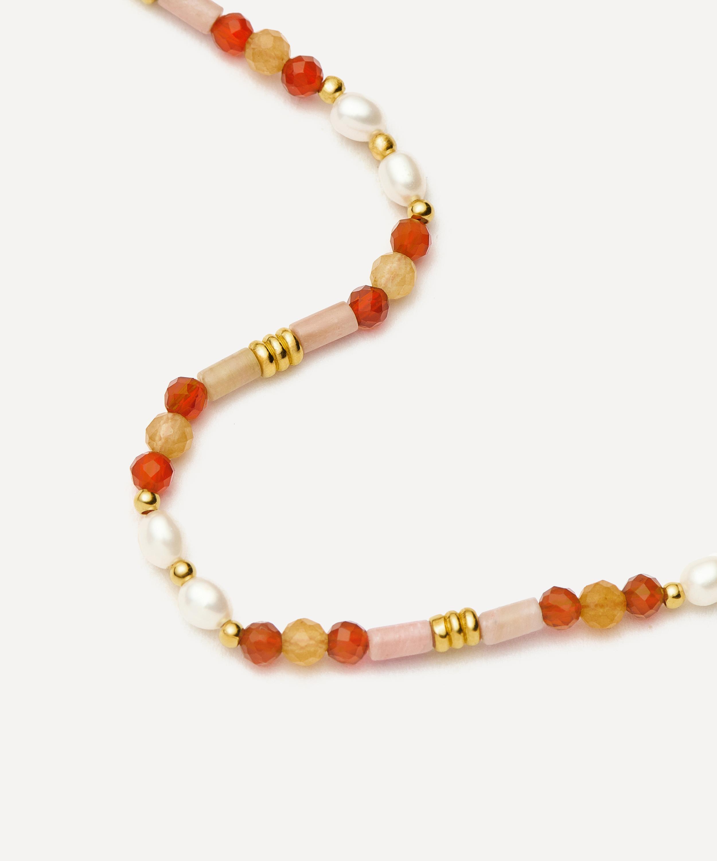 Missoma - 18ct Gold-Plated Paloma Pink Beaded Gemstone and Pearl Short Necklace image number 2