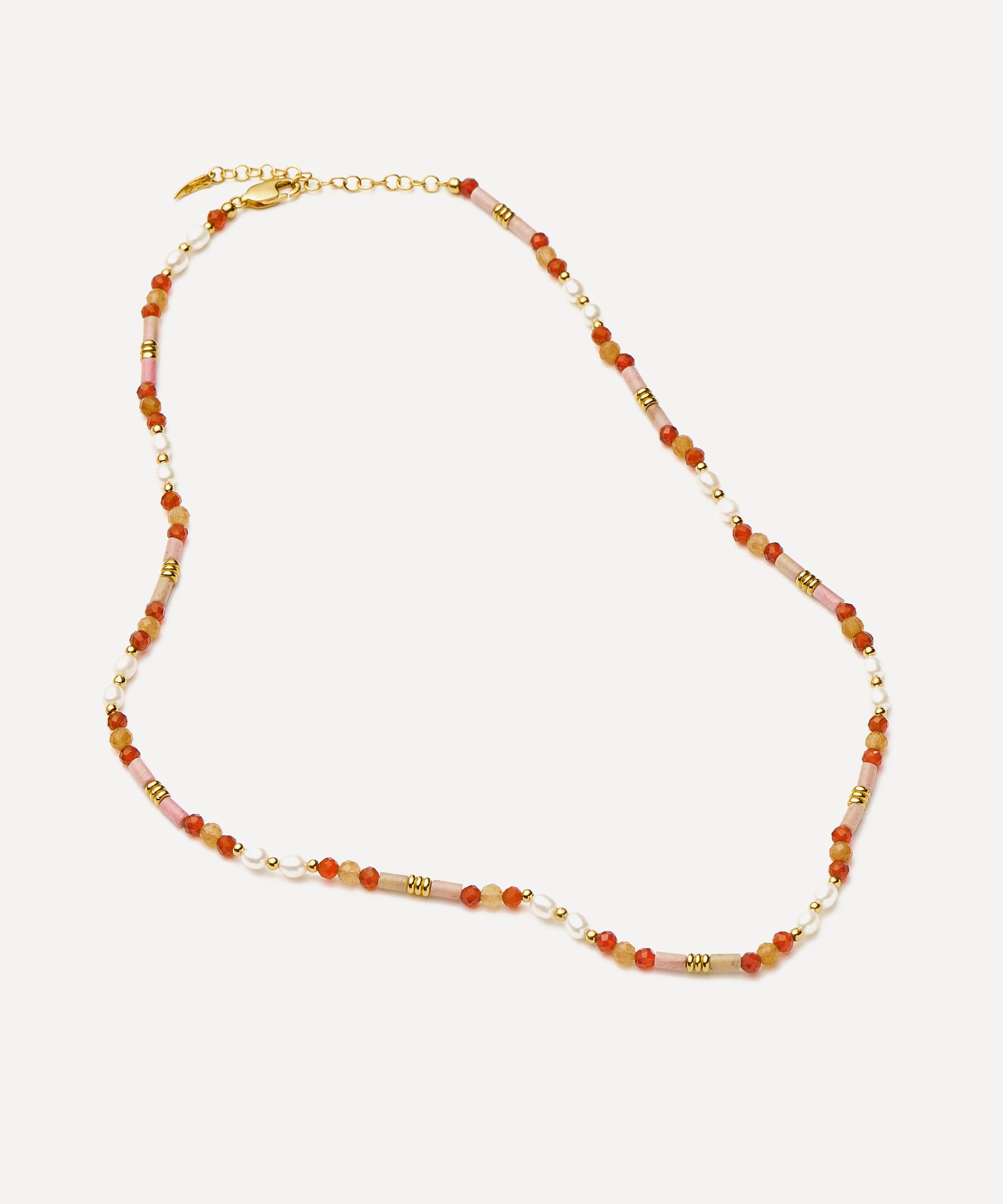 Missoma - 18ct Gold-Plated Paloma Pink Beaded Gemstone and Pearl Short Necklace image number 3