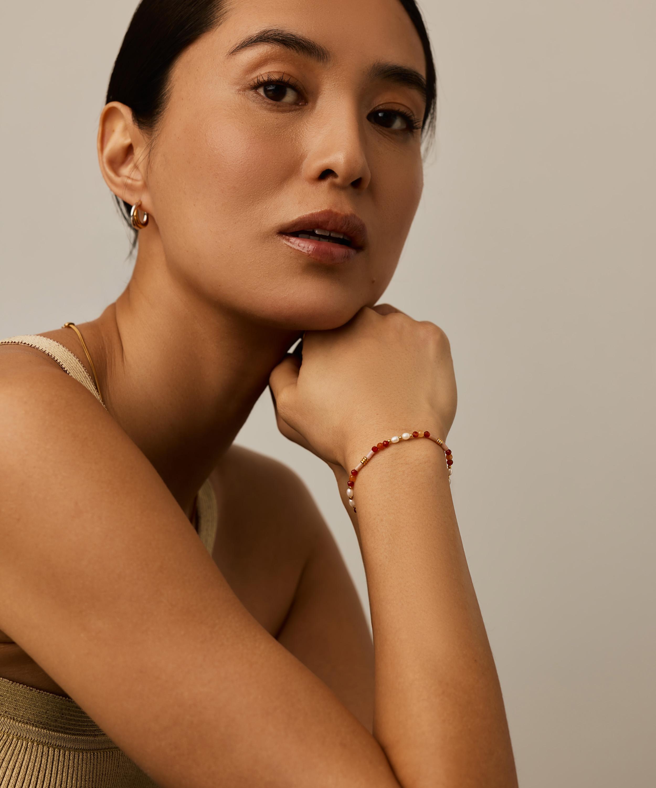 Missoma - 18ct Gold-Plated Paloma Pink Beaded Gemstone and Pearl Bracelet image number 1
