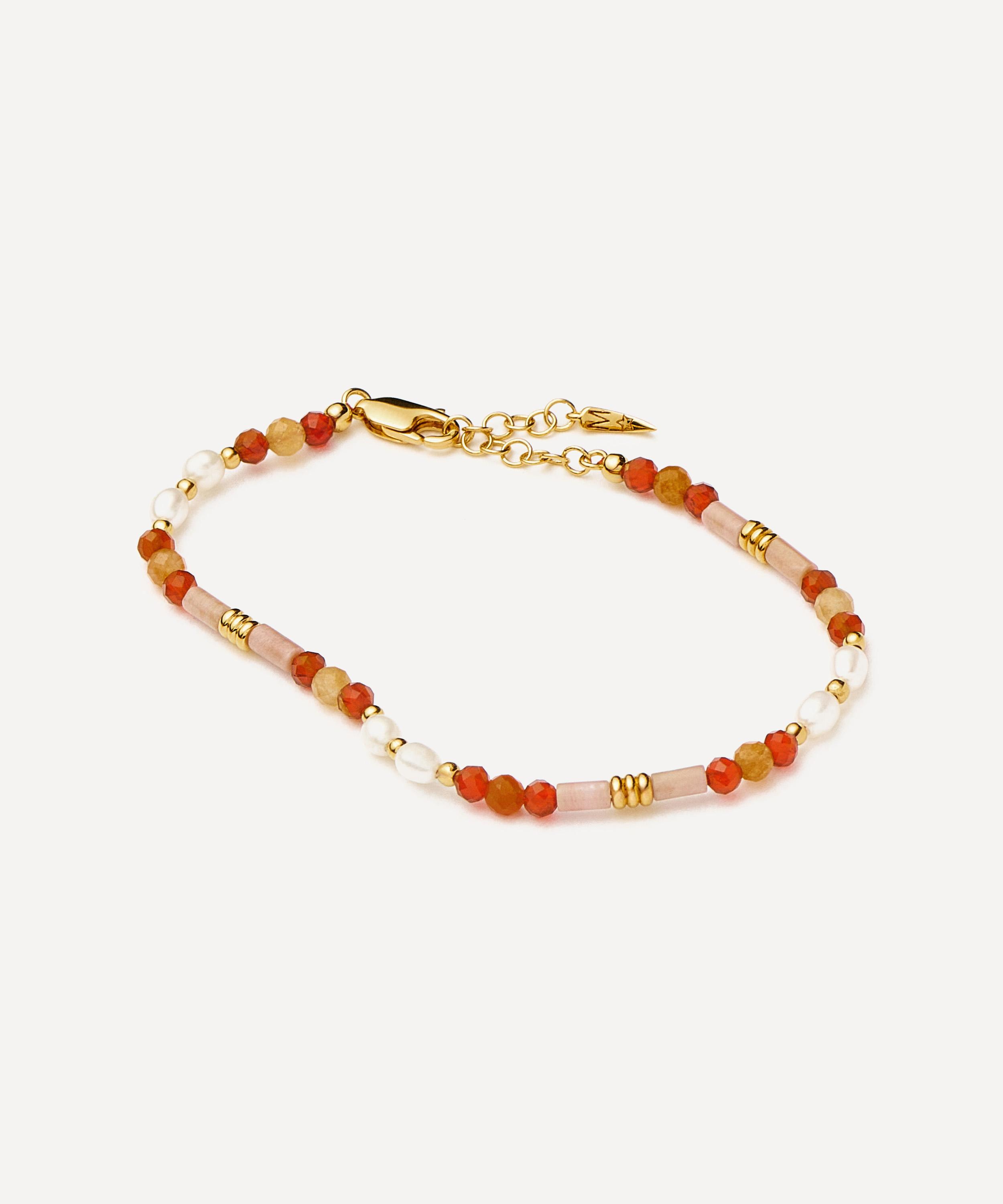 Missoma - 18ct Gold-Plated Paloma Pink Beaded Gemstone and Pearl Bracelet image number 3