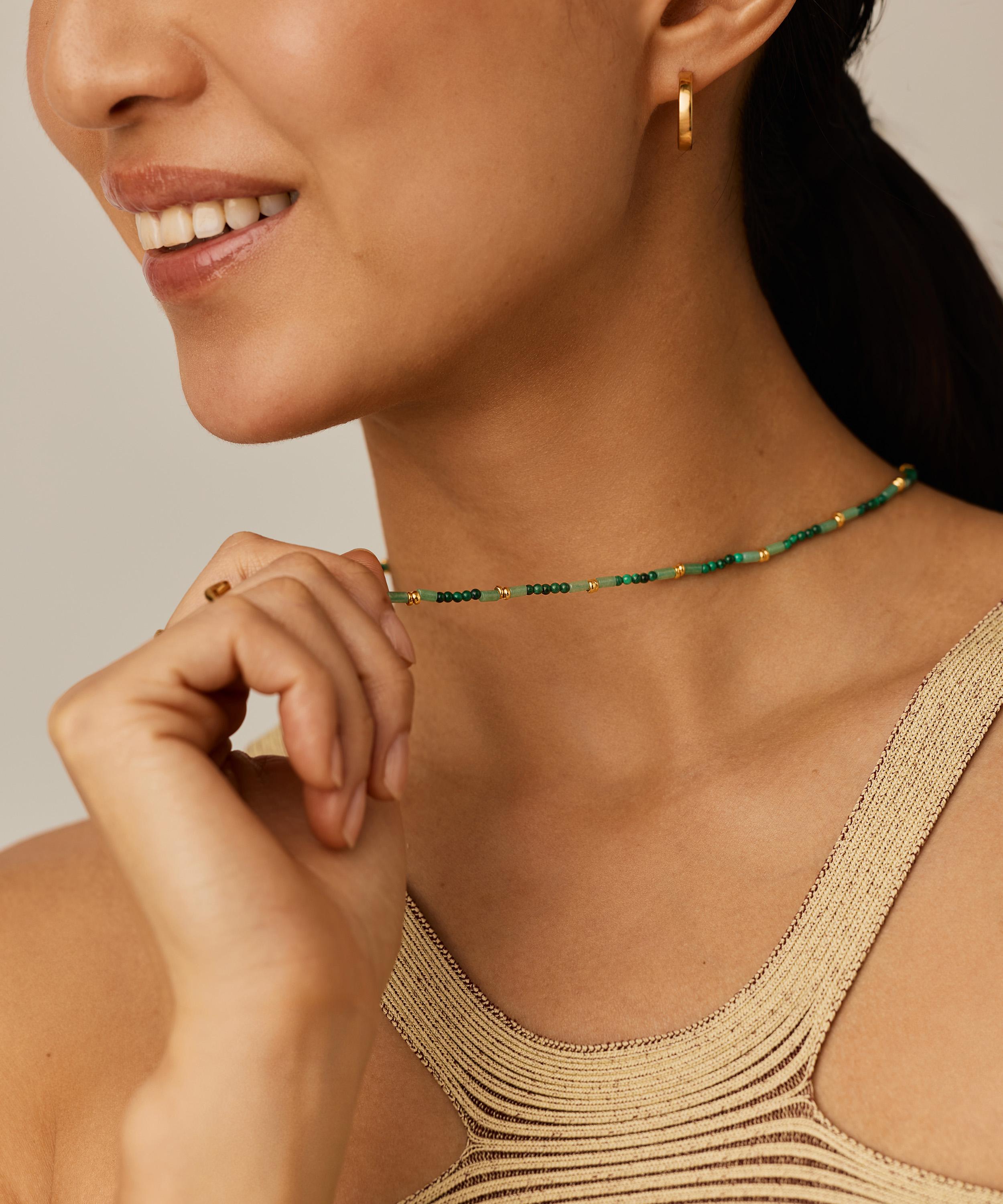 Missoma - 18ct Gold-Plated Mojito Green Beaded Gemstone Choker Necklace image number 1