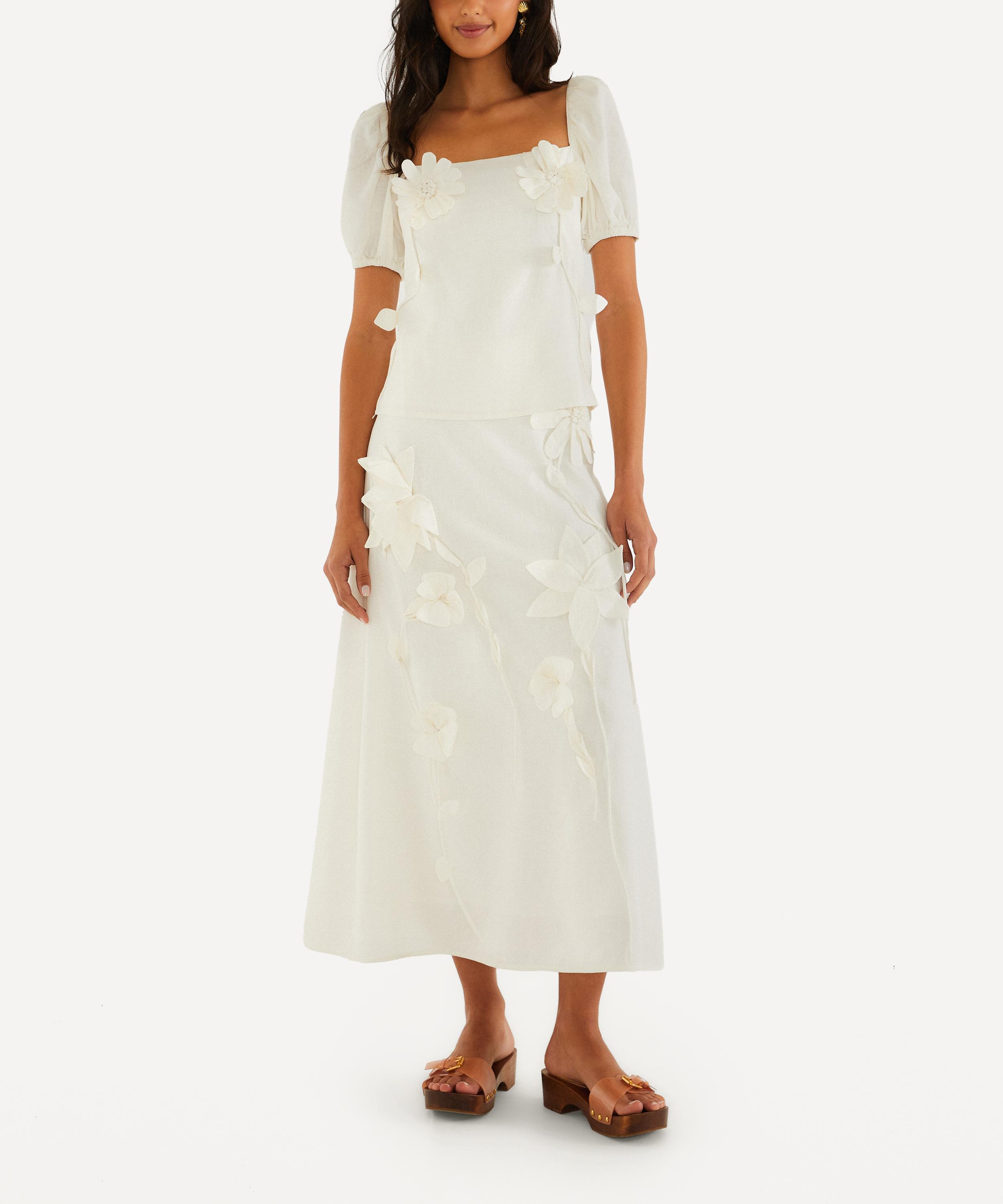 FARM Rio - Off‑White 3D Flowers Midi Skirt image number 0