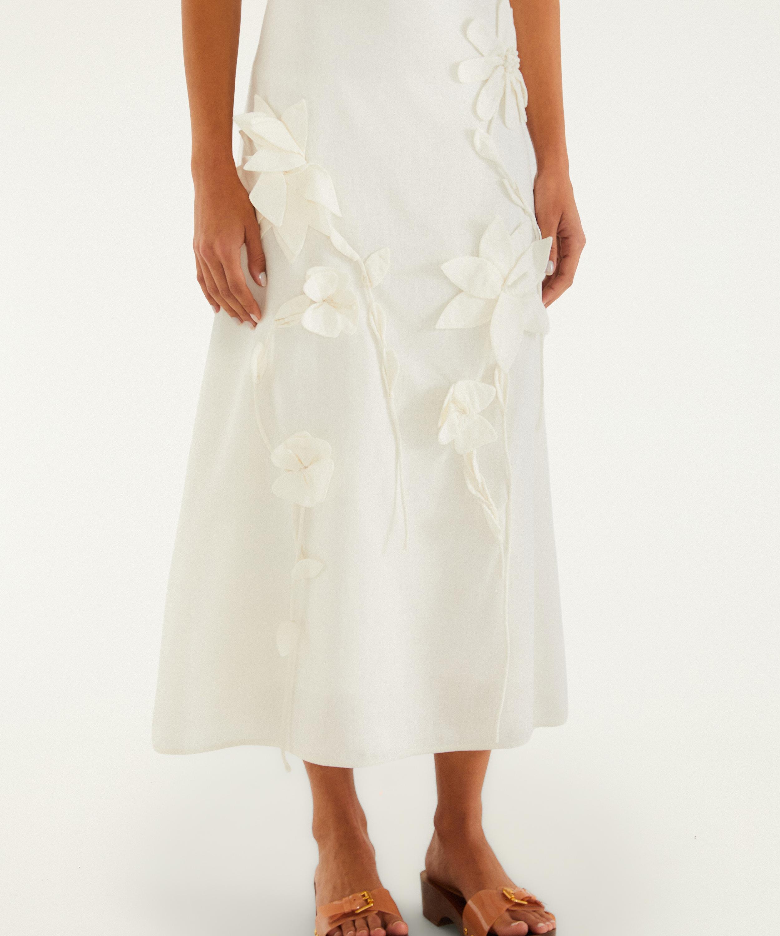 FARM Rio - Off‑White 3D Flowers Midi Skirt image number 1