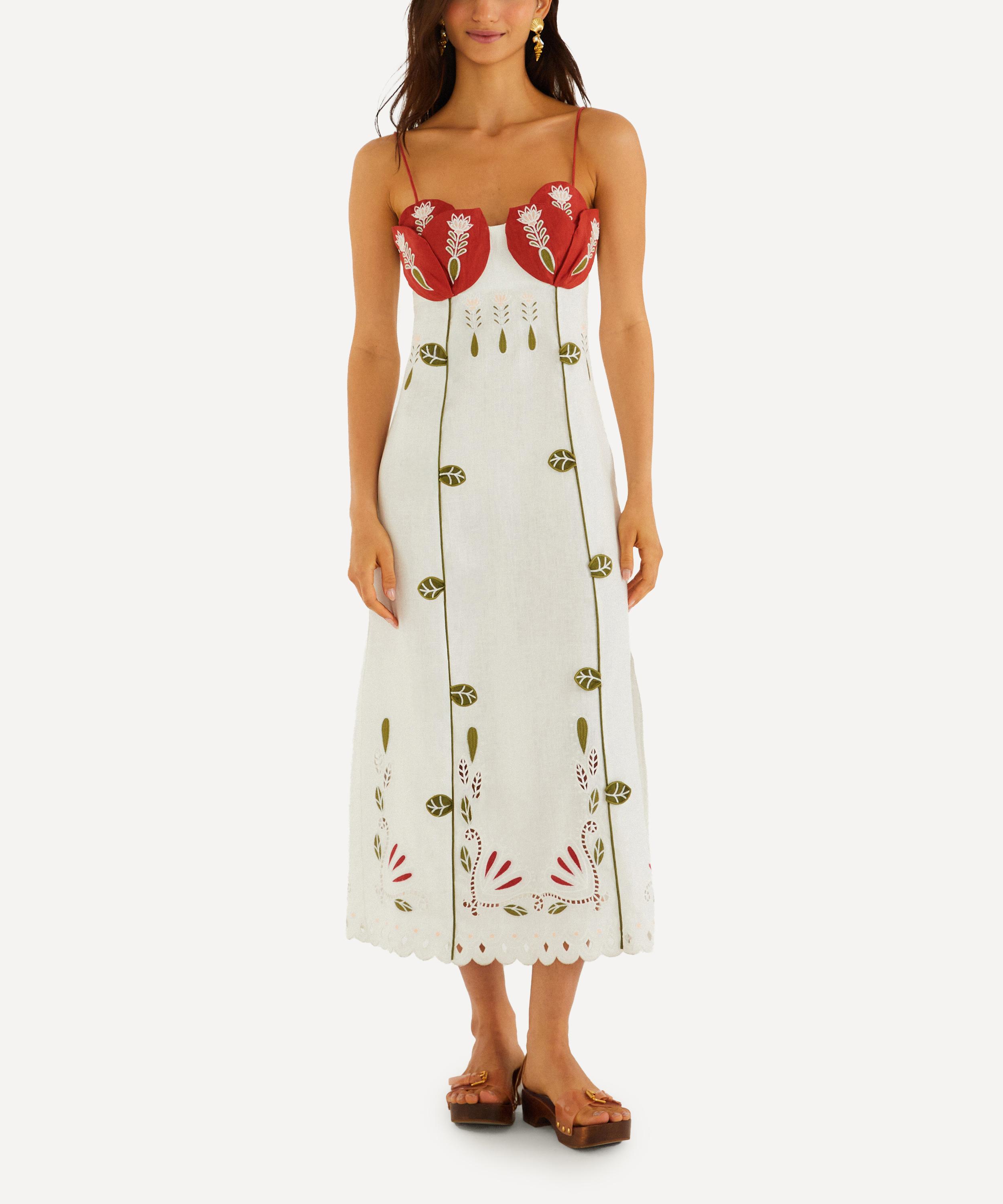 FARM Rio - Off-White Tulip Richilieur Midi Dress
