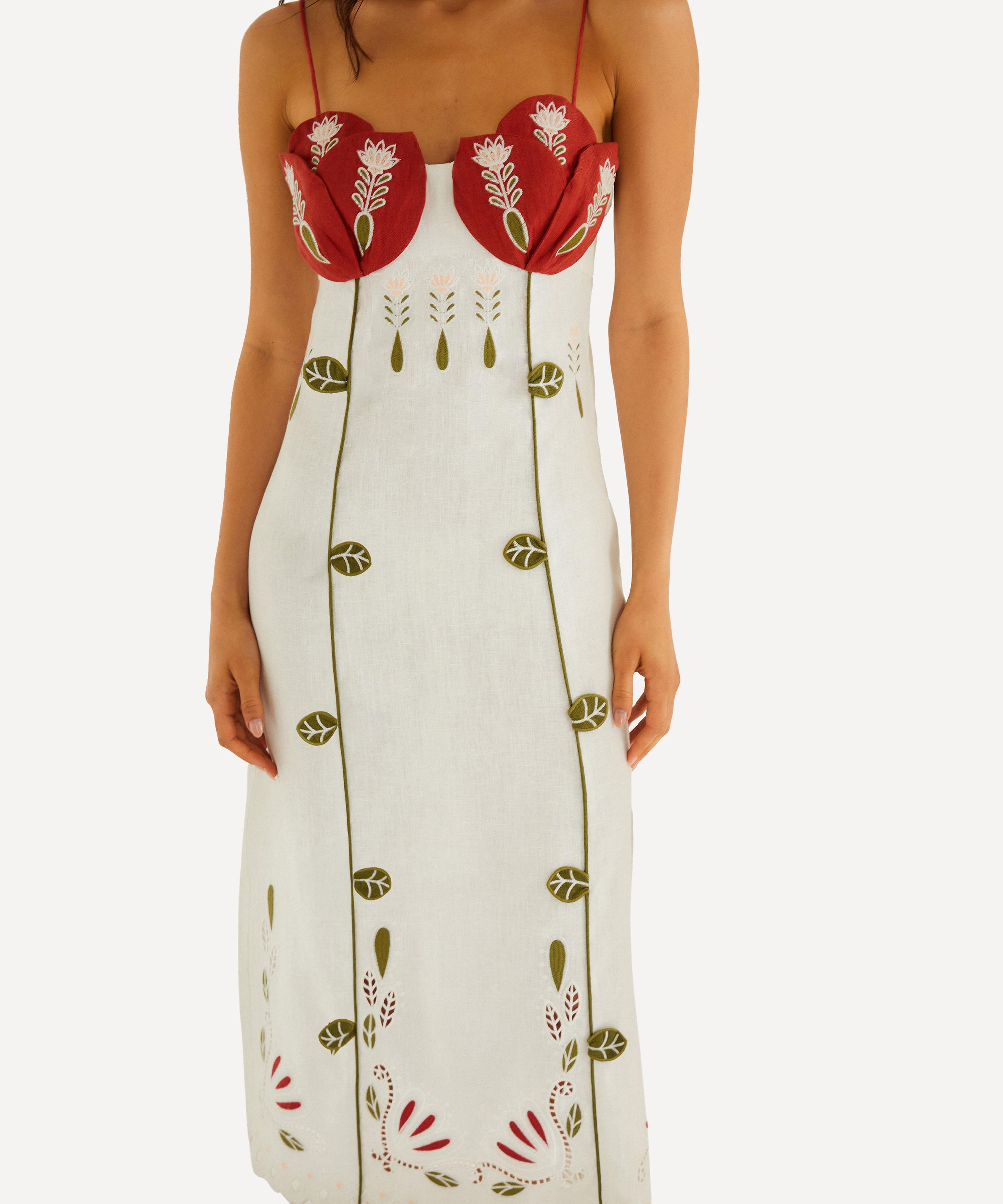 FARM Rio - Off-White Tulip Richilieur Midi Dress image number 1