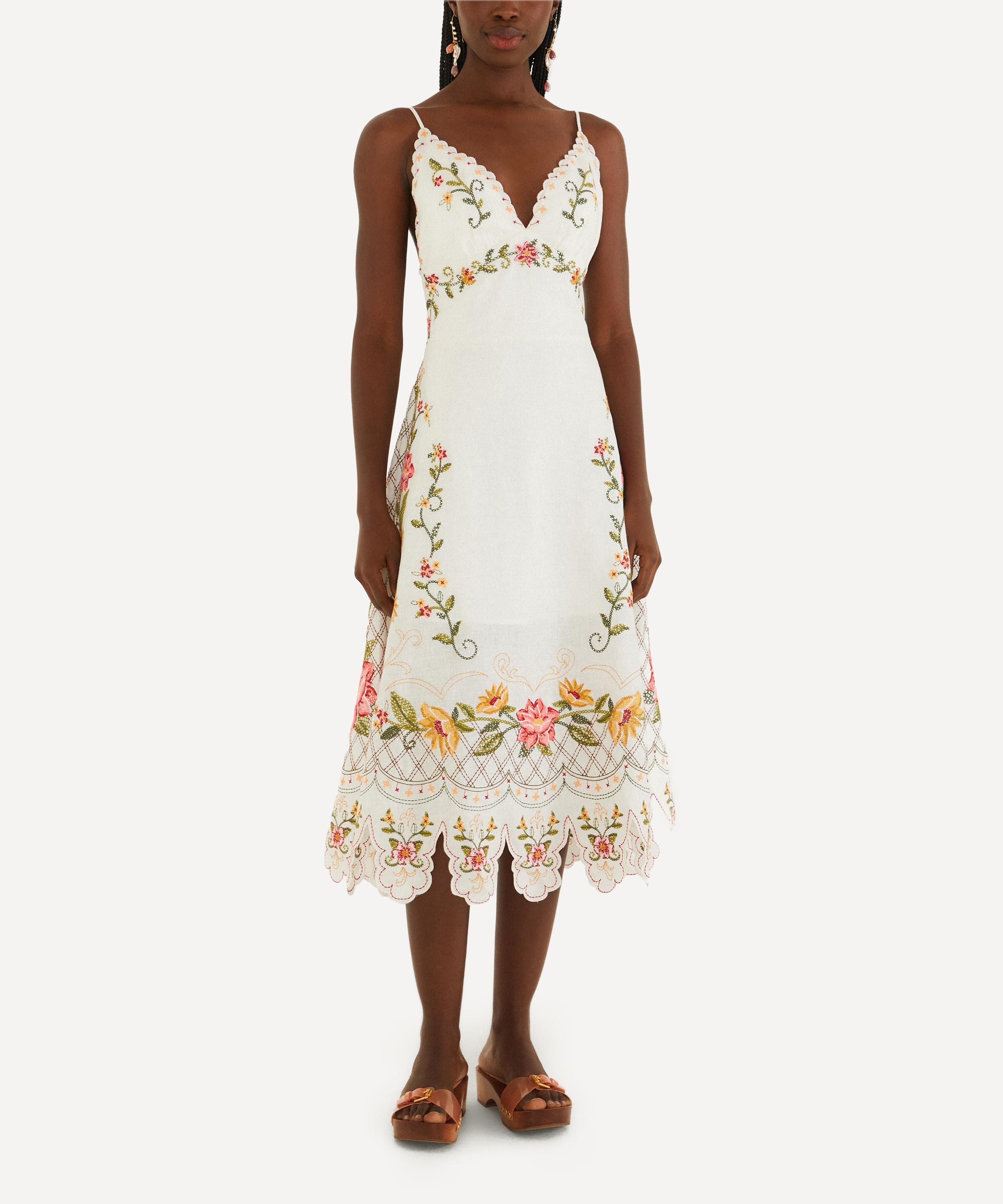 FARM Rio - Off-White Flower Embroidery Midi Dress&nbsp;