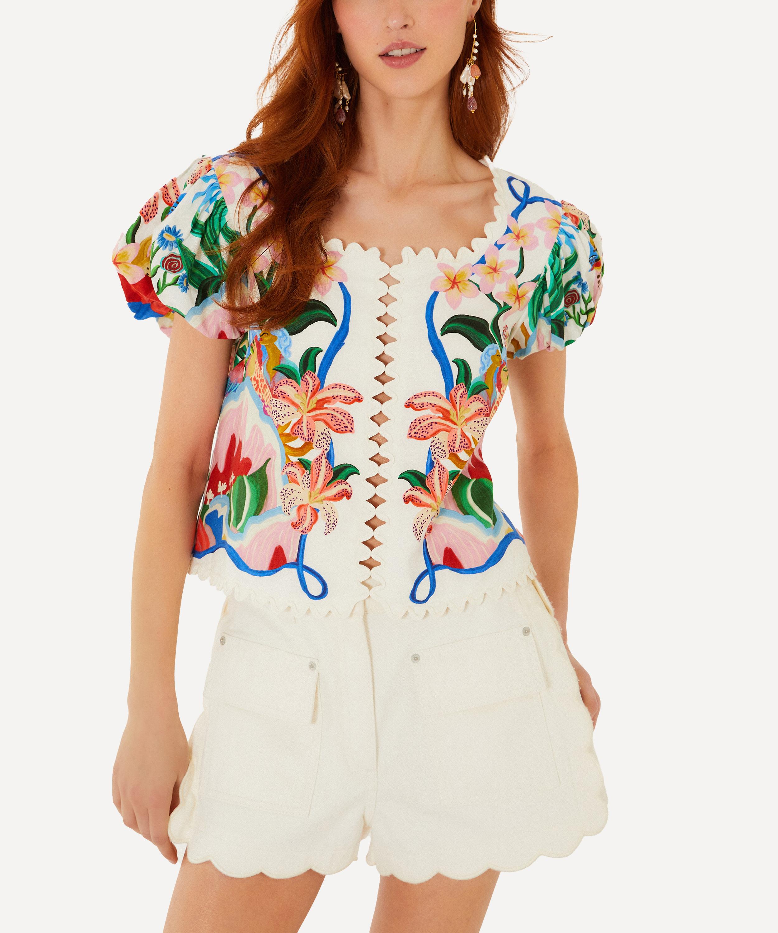 FARM Rio - White Scalloped Canvas Shorts image number 2