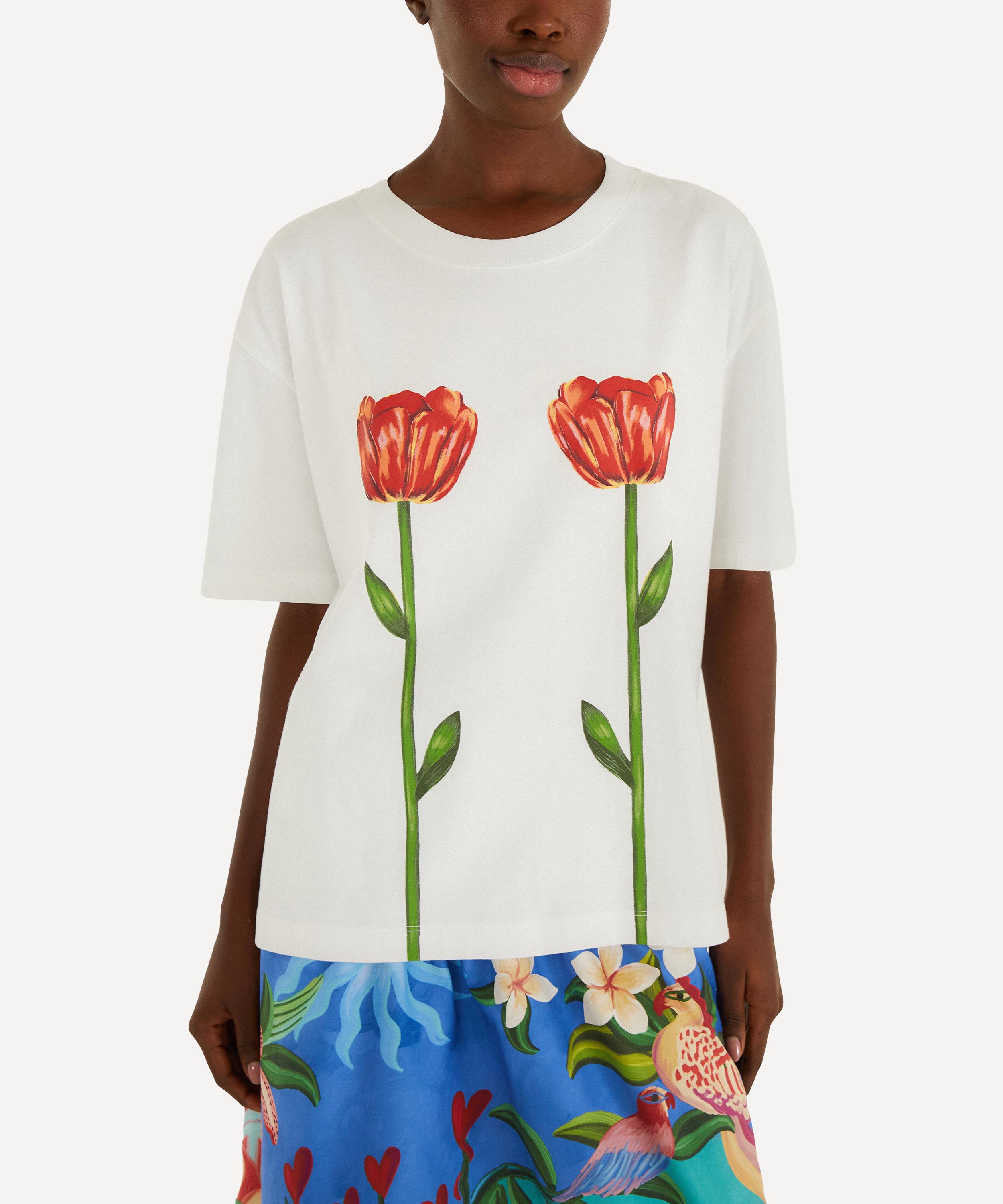 FARM Rio - White Tropical Rose Cotton T-Shirt