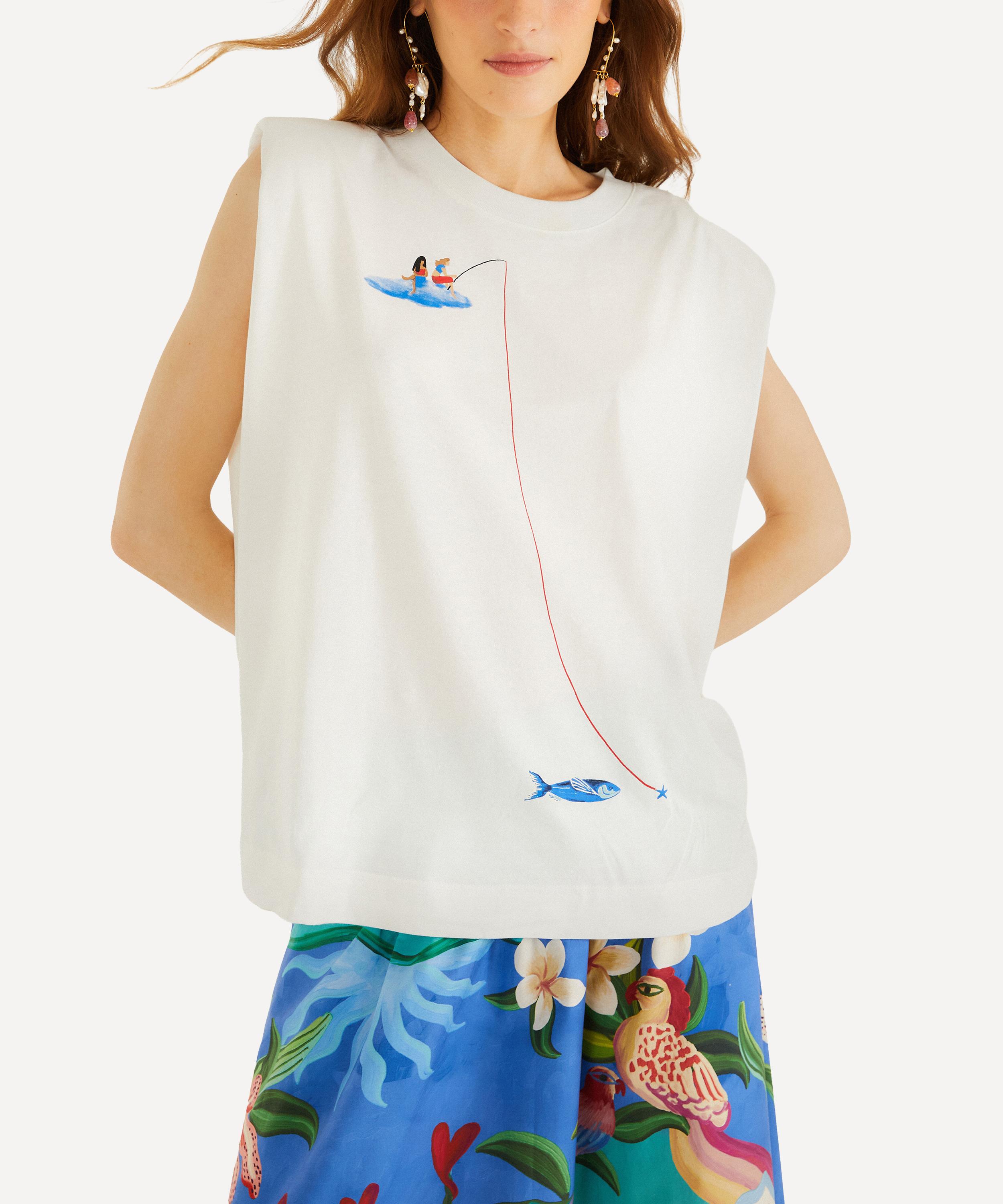 FARM Rio - Off‑White Fishing Dreams Padded Shoulder T‑Shirt image number 2