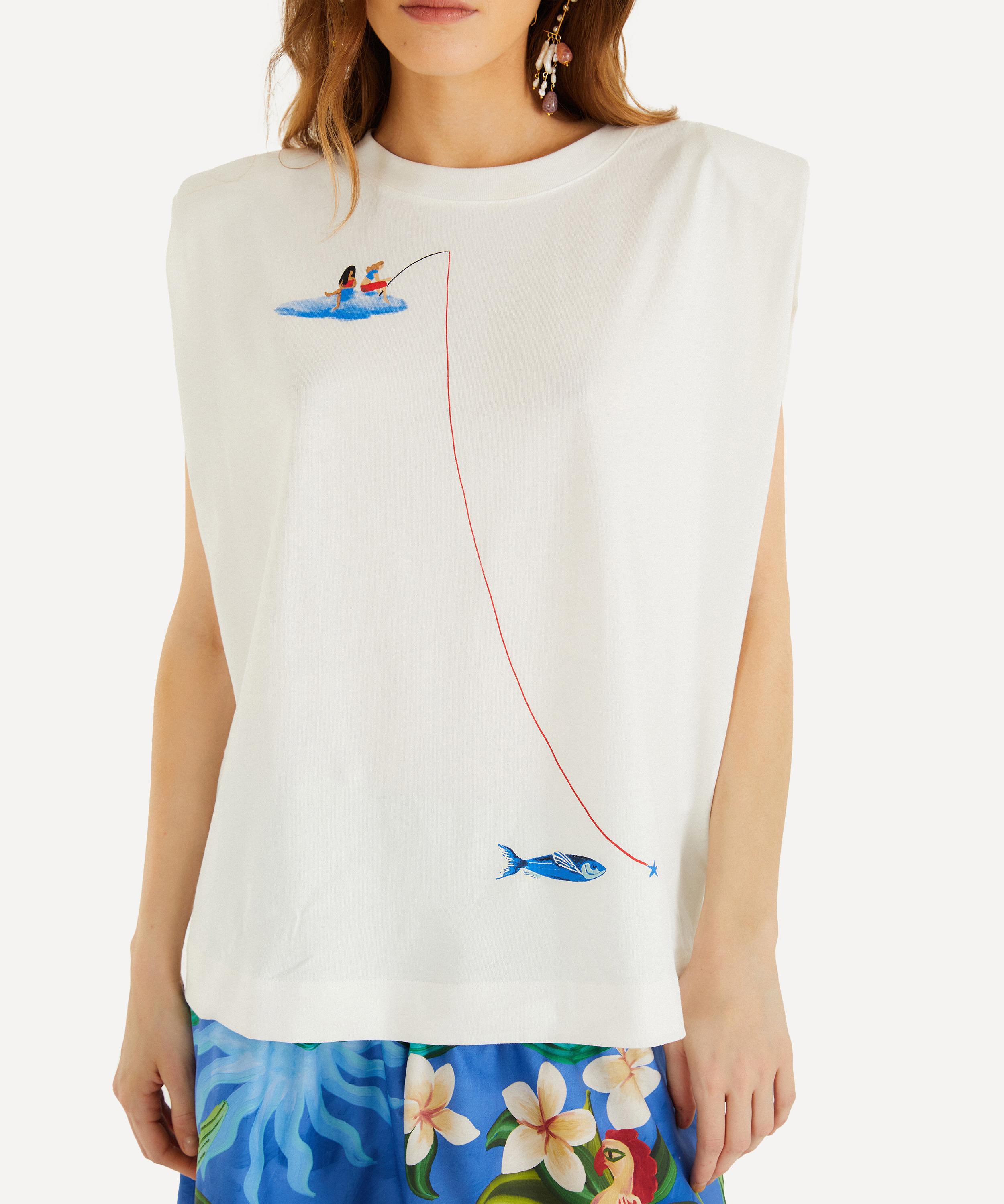 FARM Rio - Off‑White Fishing Dreams Padded Shoulder T‑Shirt image number 3