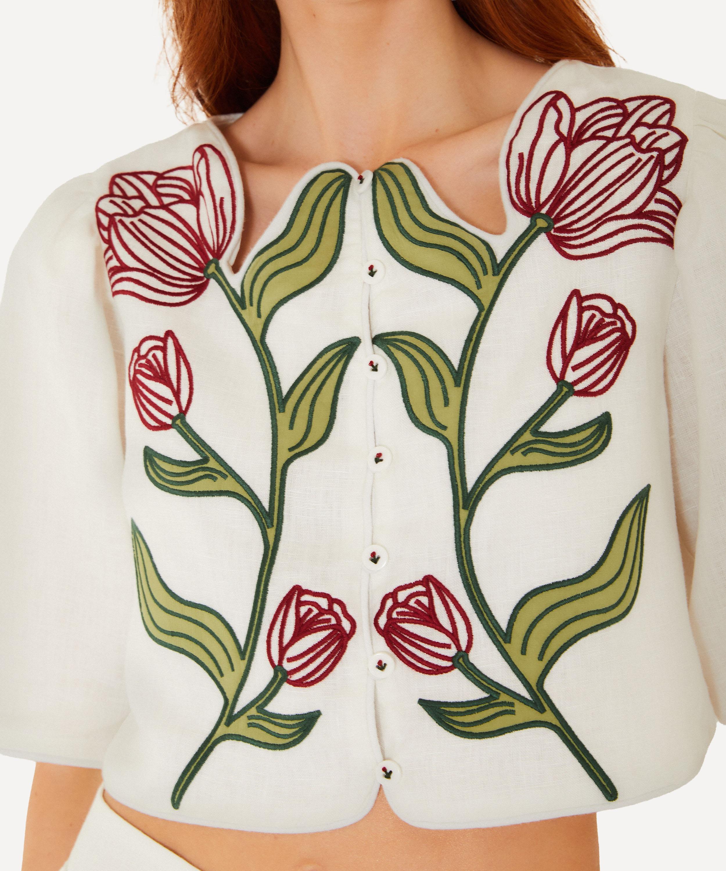 FARM Rio - Off-White Flower Short-Sleeve Crop Top image number 1