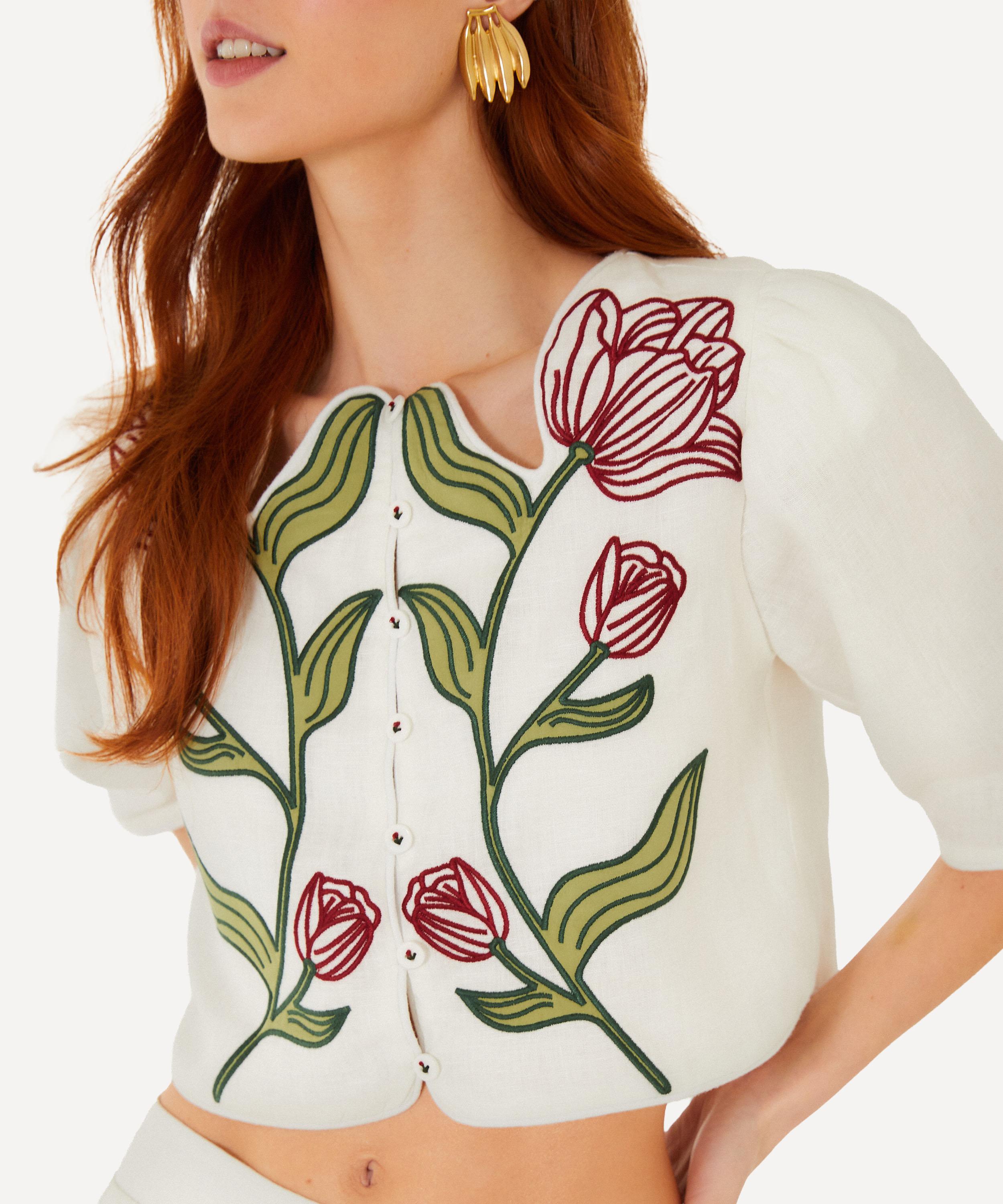 FARM Rio - Off-White Flower Short-Sleeve Crop Top image number 2