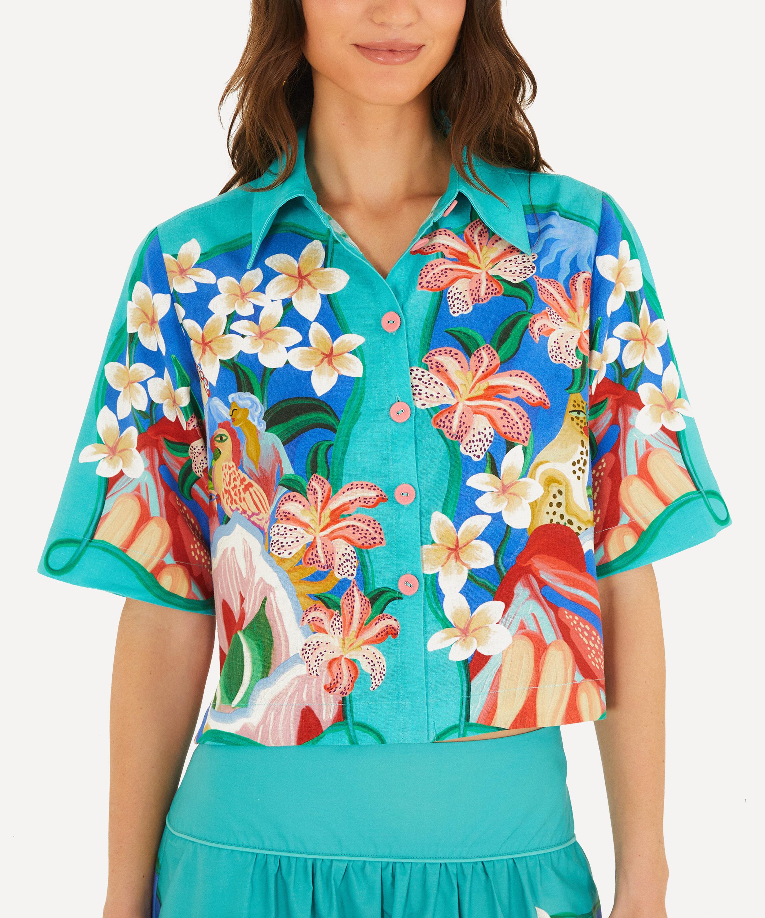 FARM Rio - Multicolor Garden Of Life Scarf Short-Sleeve Crop Shirt image number 0