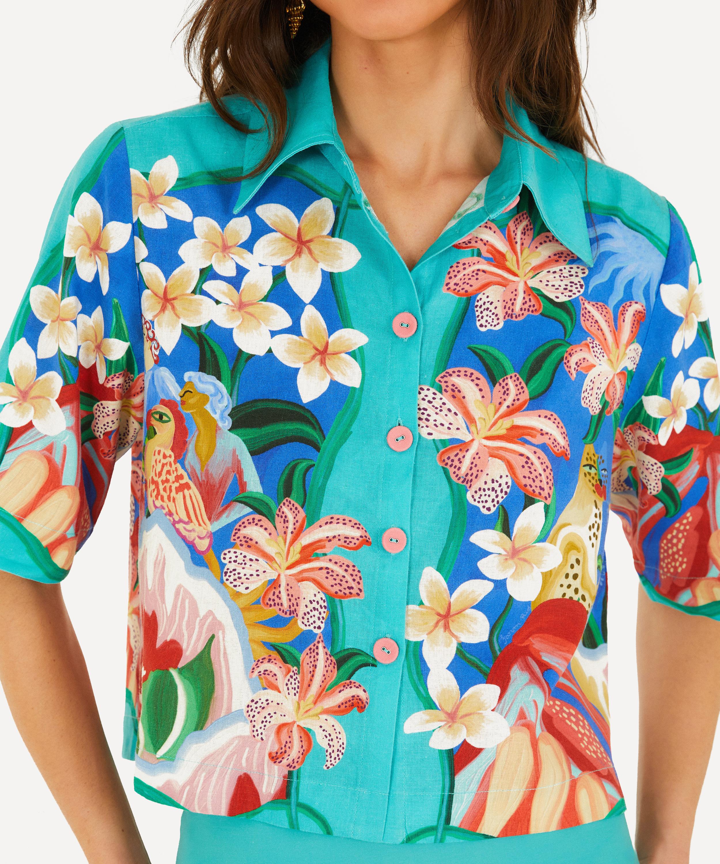 FARM Rio - Multicolor Garden Of Life Scarf Short-Sleeve Crop Shirt image number 1