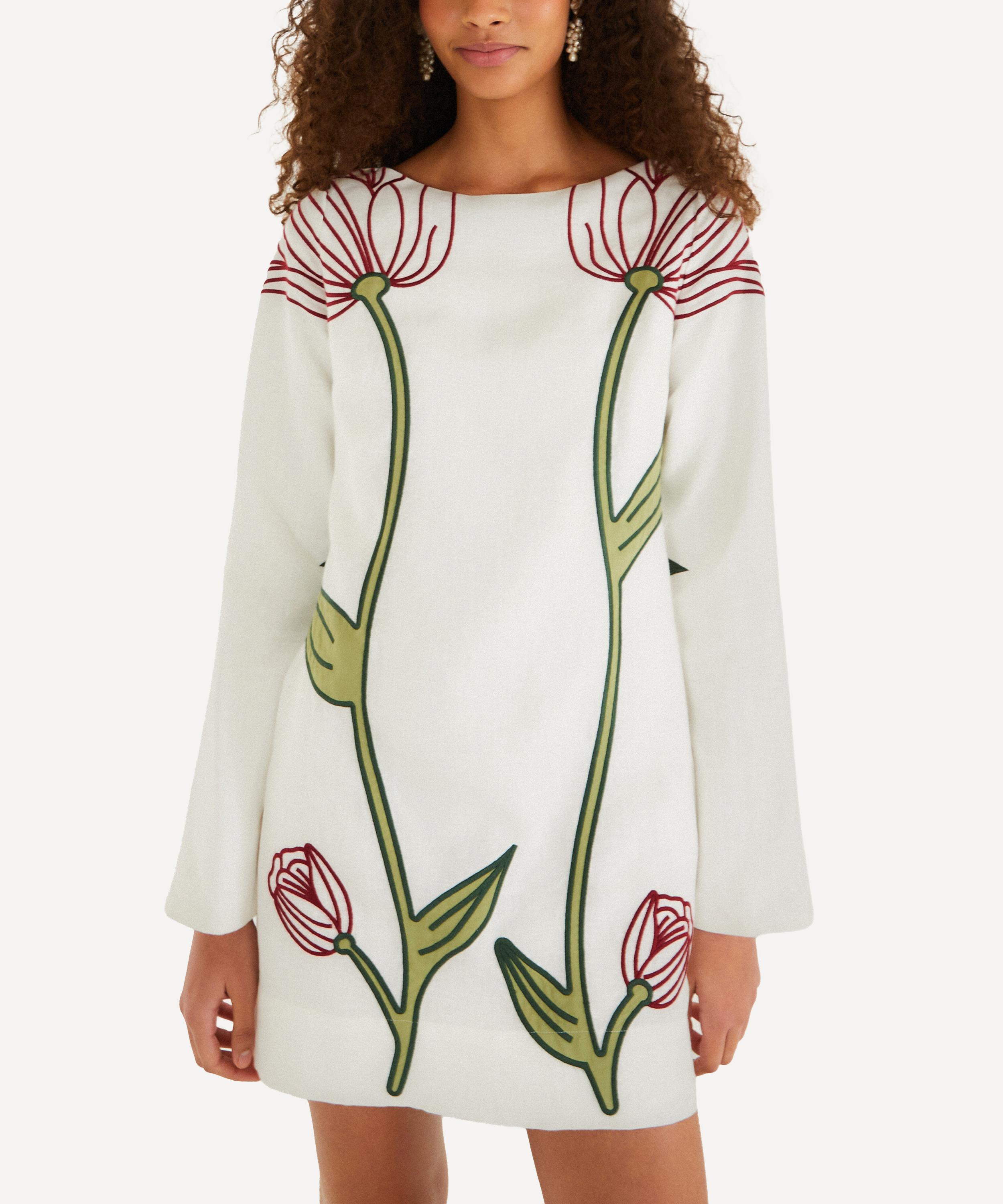 FARM Rio - Off‑White Flower Long-Sleeve Mini Dress