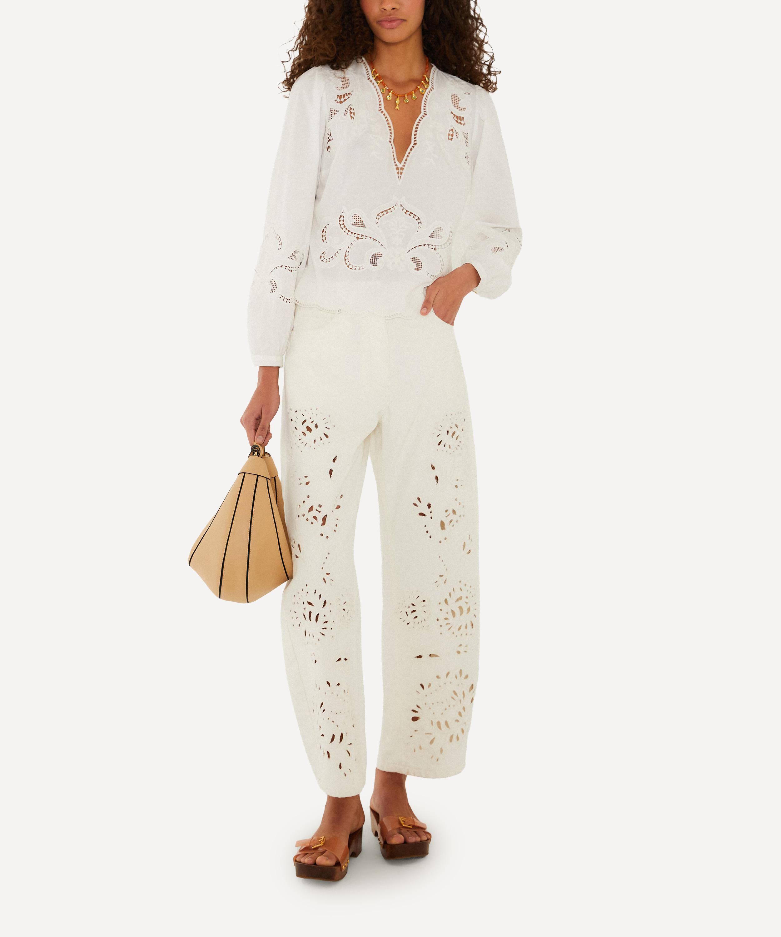 FARM Rio - Off‑White Richelieu Long-Sleeve Blouse