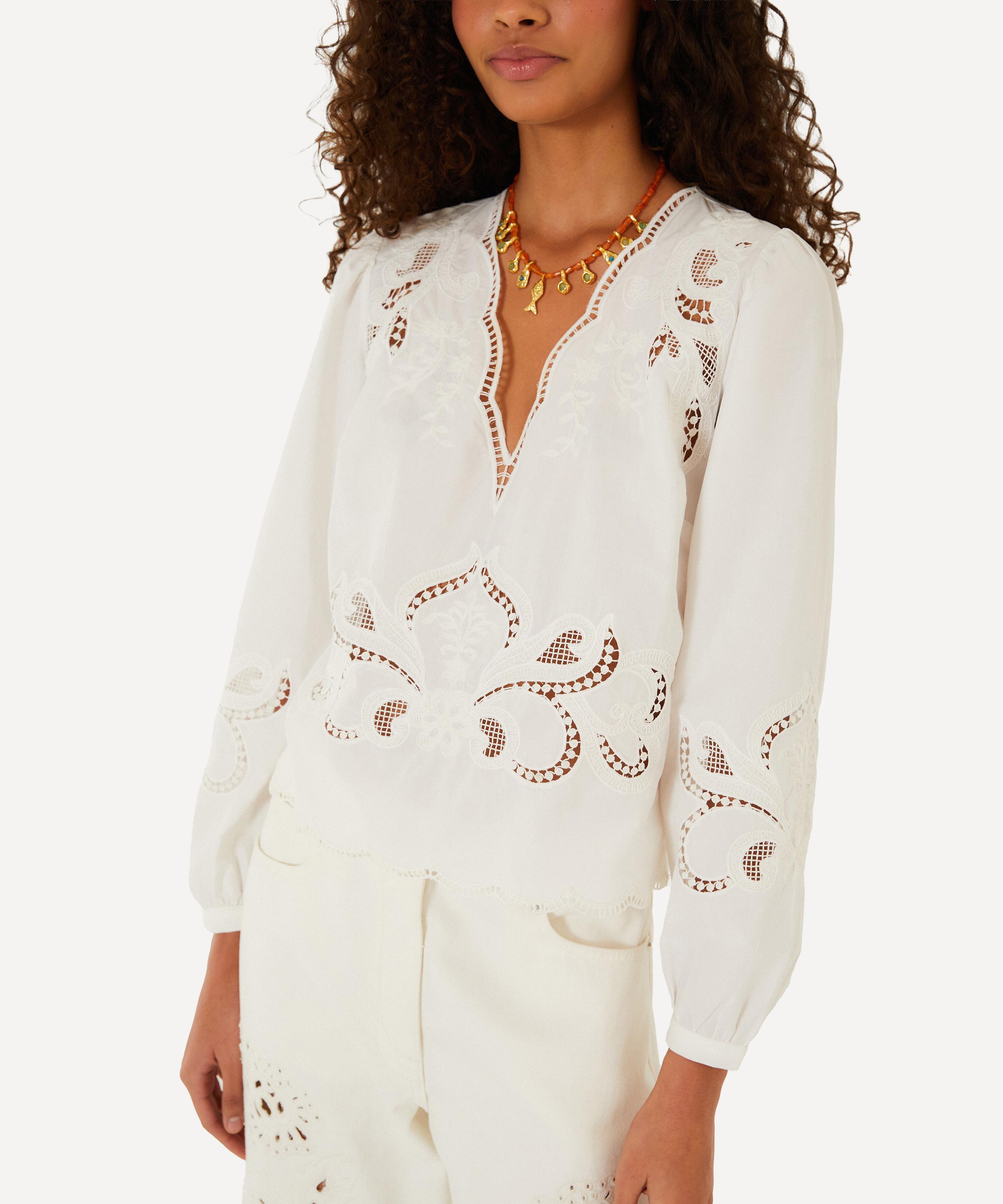 FARM Rio - Off‑White Richelieu Long-Sleeve Blouse image number 1