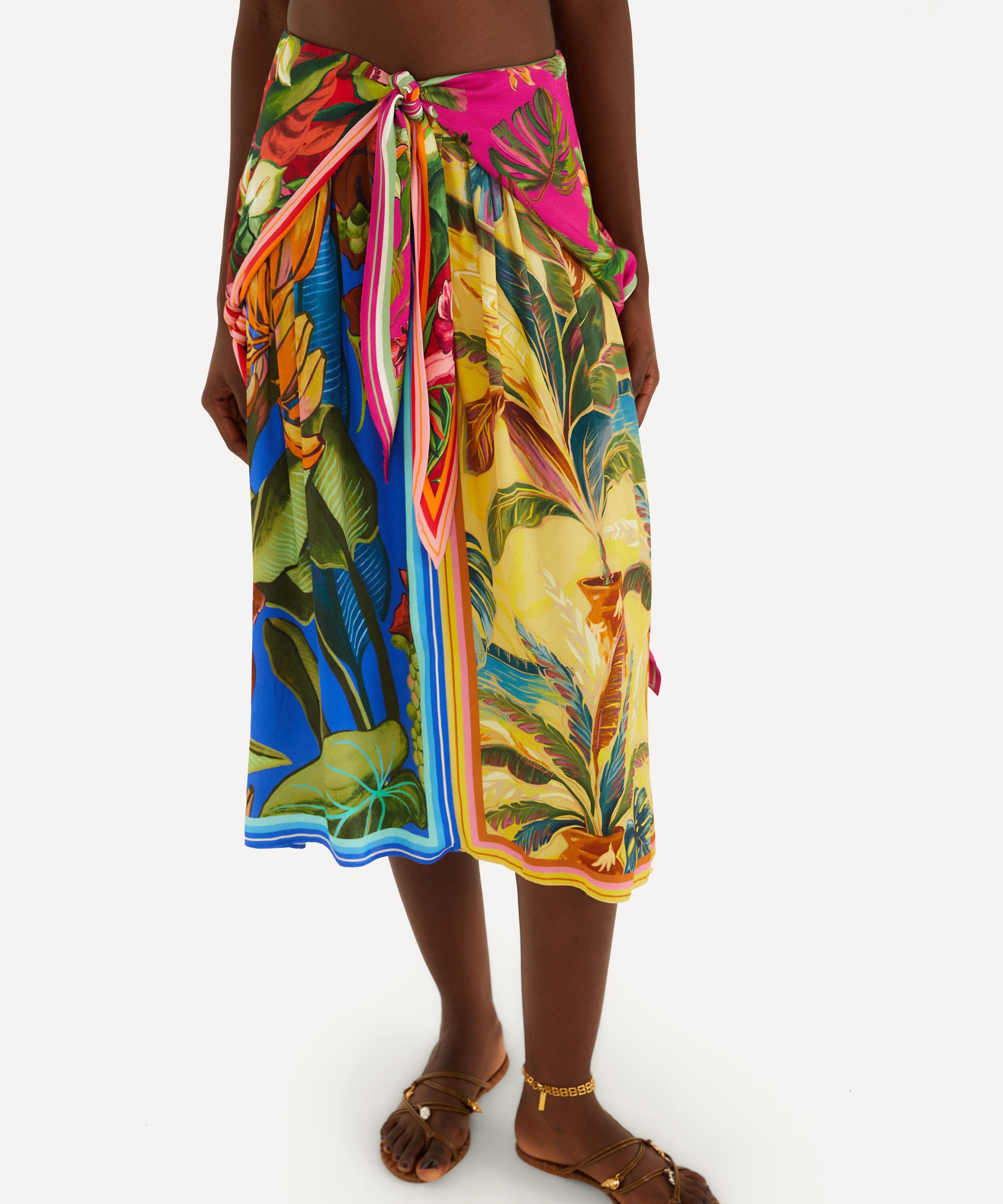 FARM Rio - Multicolour Rainbow Summer Mixed Scarves Midi Skirt image number 1