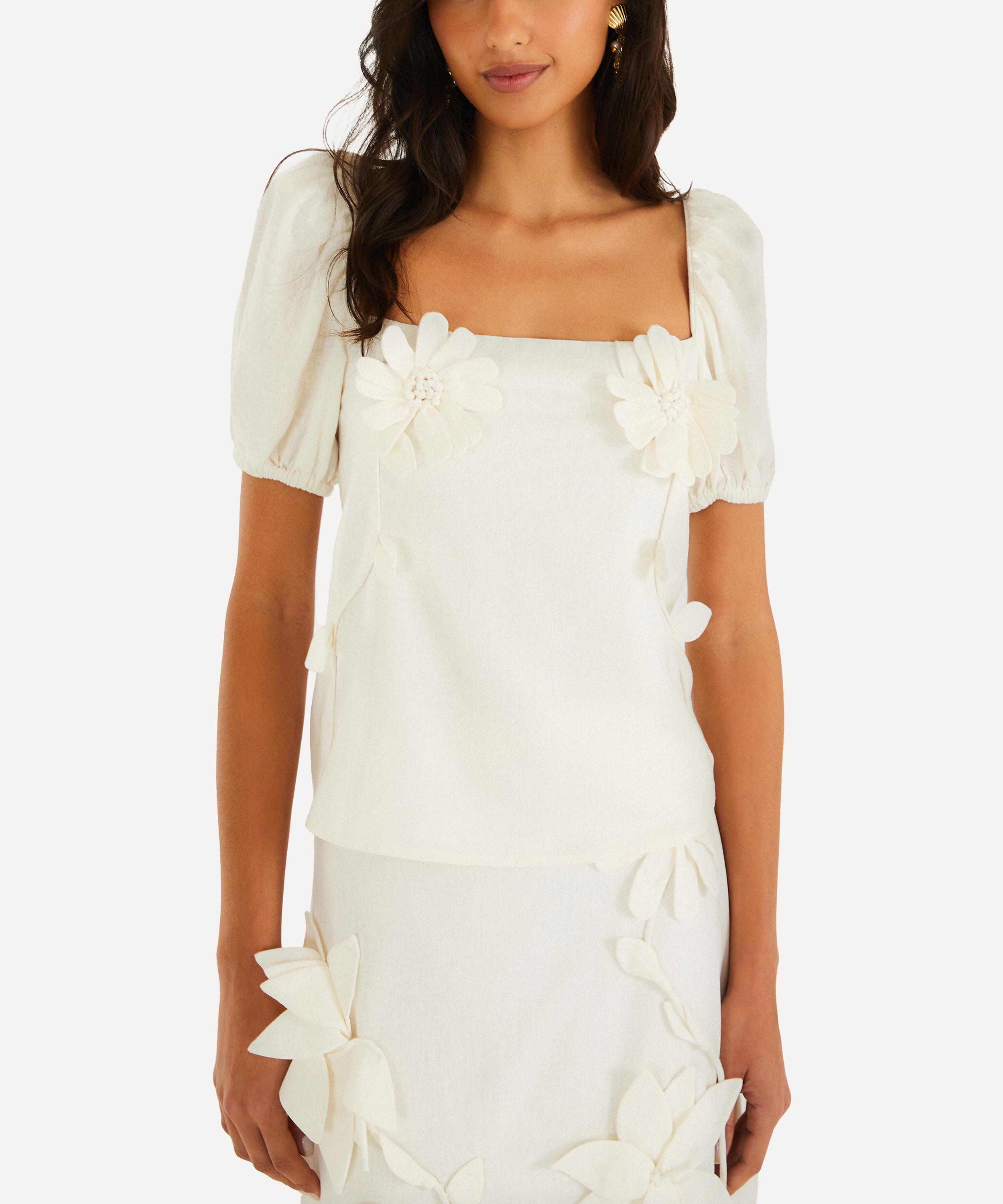 FARM Rio - 3D Flowers Puff-Sleeve Blouse