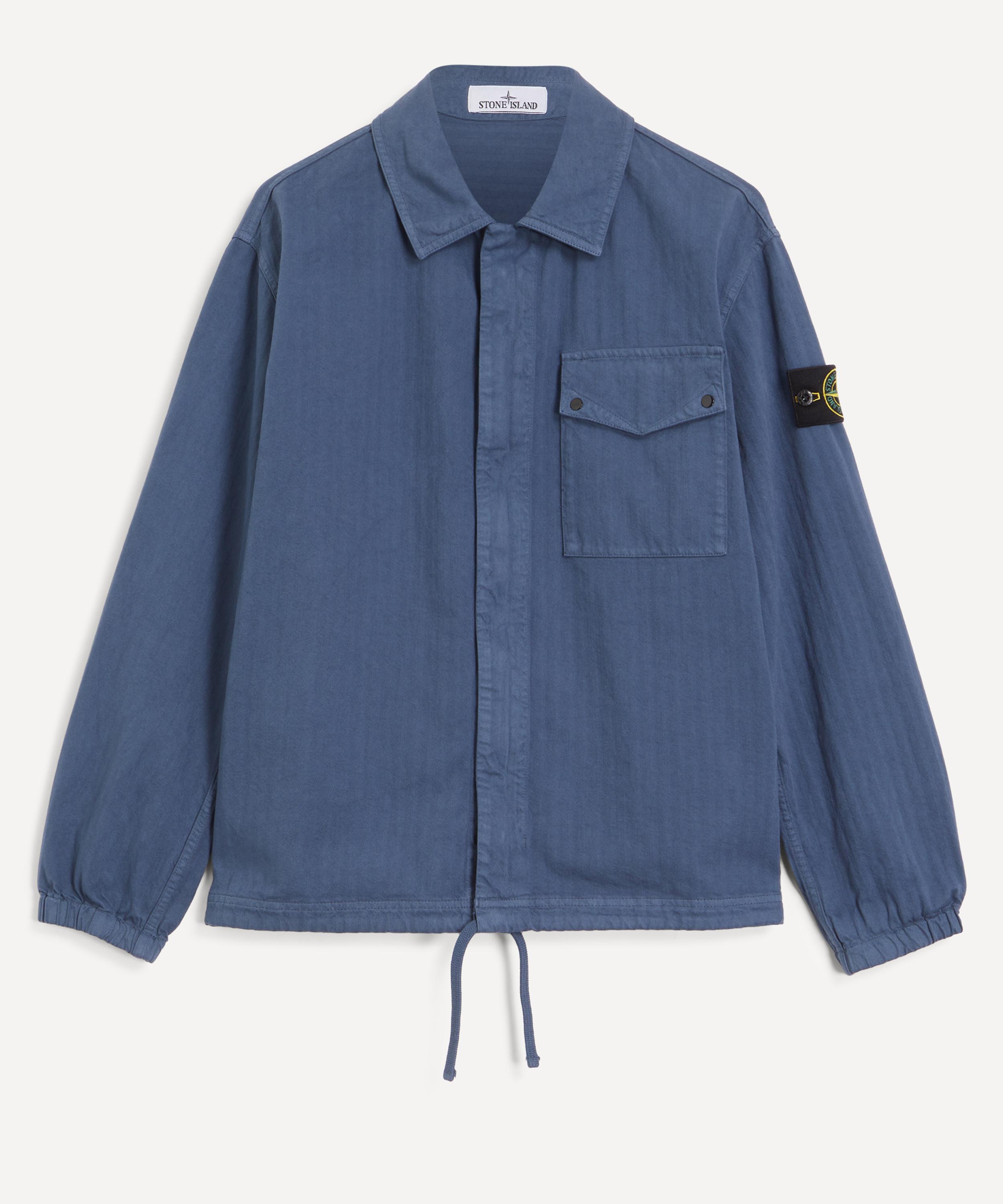 Stone Island - Cotton Herringbone Zip-Up Overshirt in Slate Blue image number 0