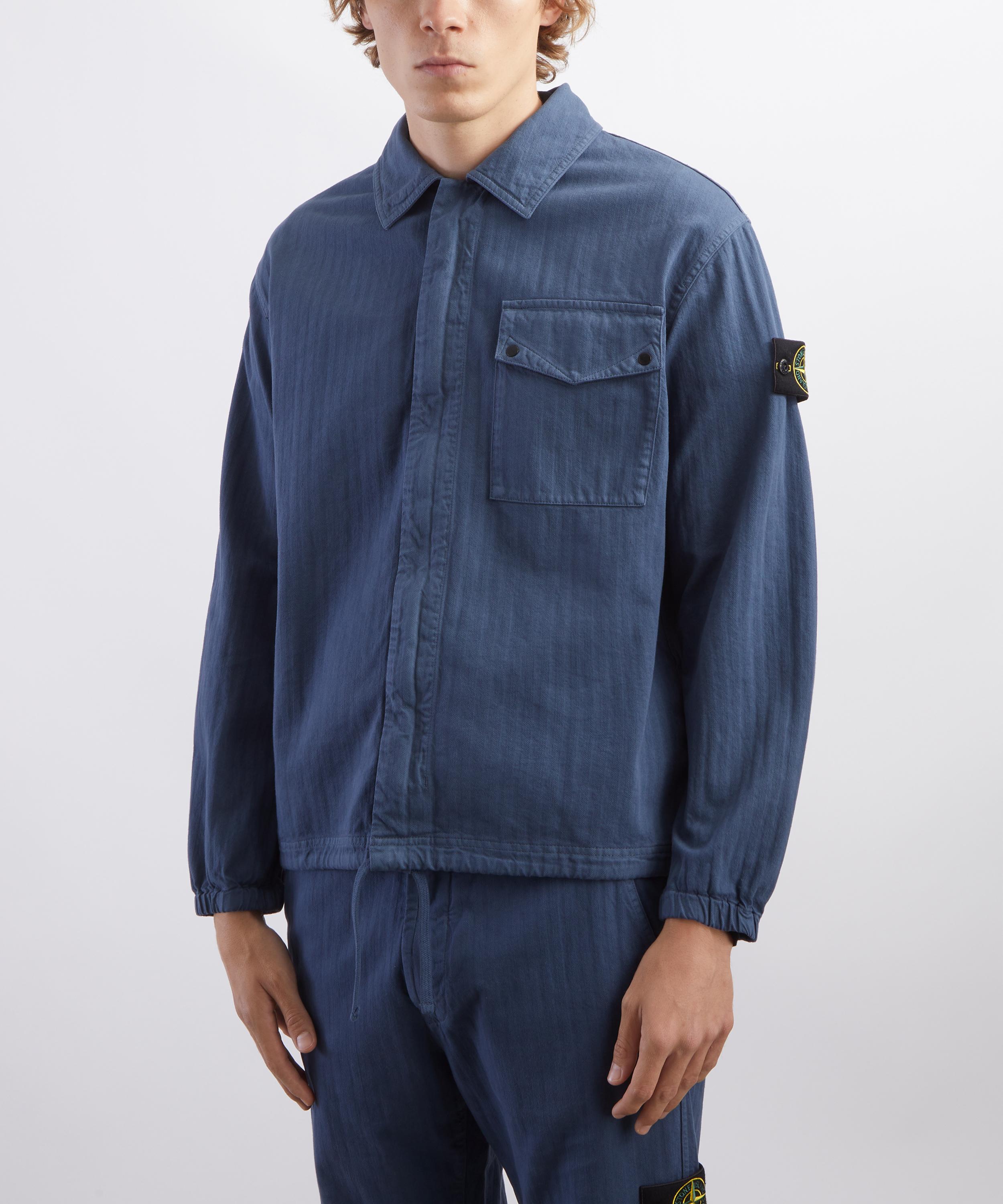 Stone Island - Cotton Herringbone Zip-Up Overshirt in Slate Blue image number 2
