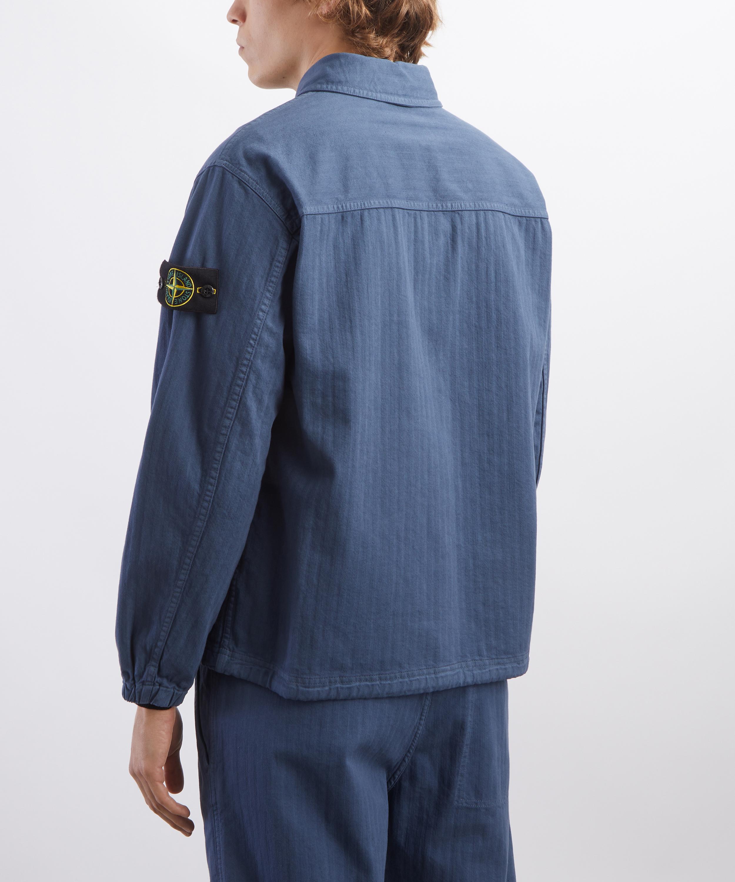 Stone Island - Cotton Herringbone Zip-Up Overshirt in Slate Blue image number 3